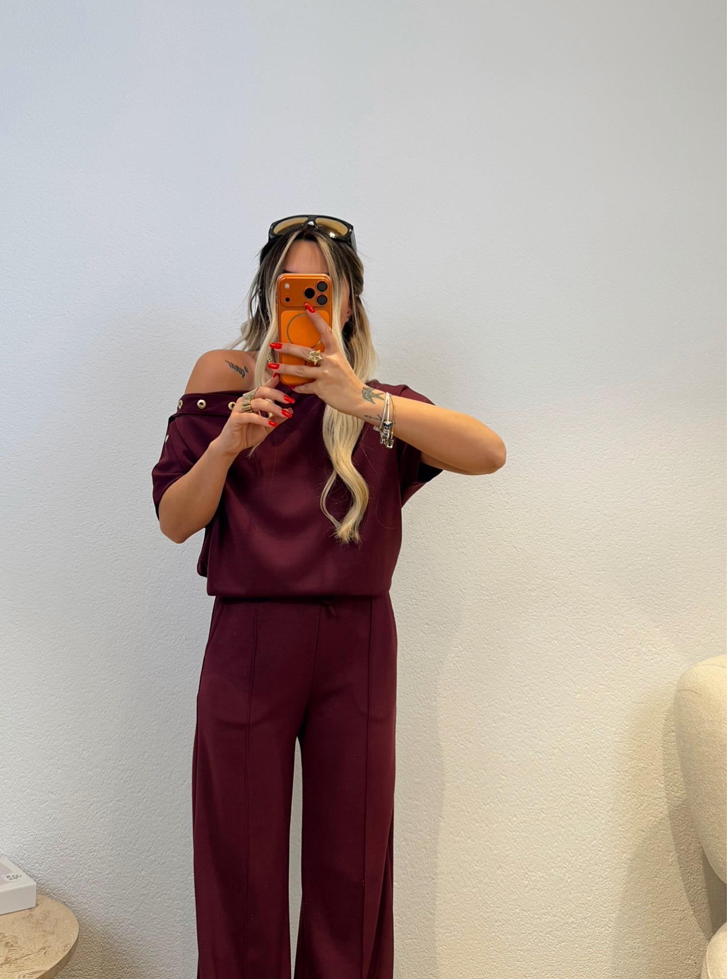 NW Model Omuz Düğme Detay Mürdüm Takım