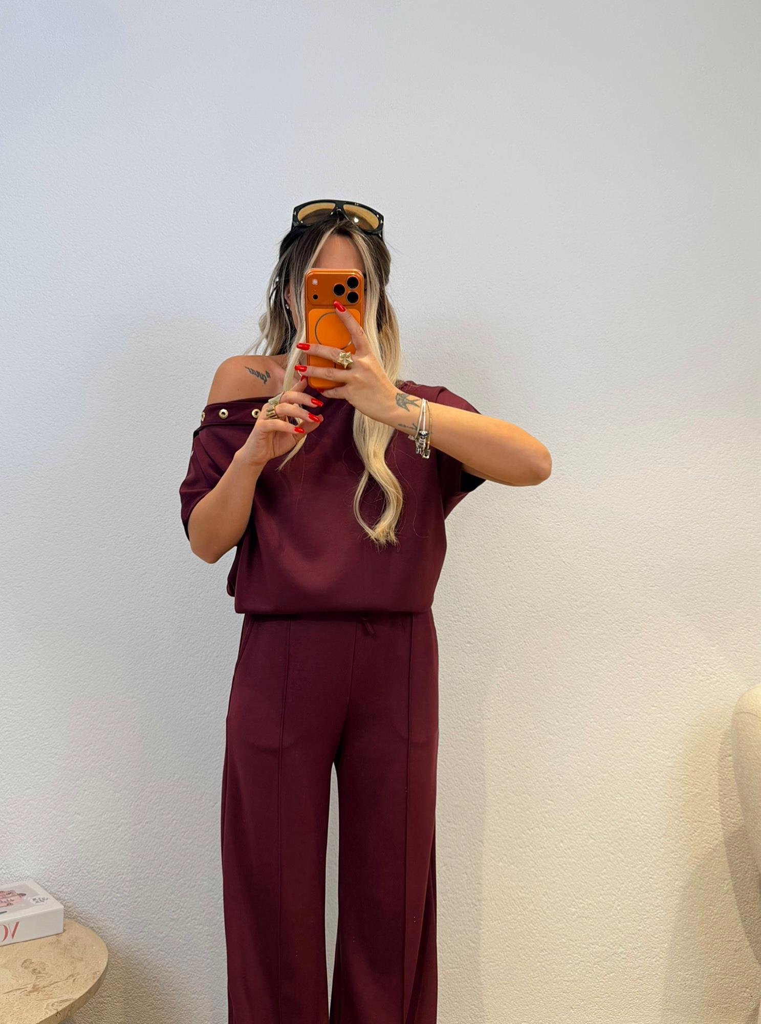 NW Model Omuz Düğme Detay Mürdüm Takım