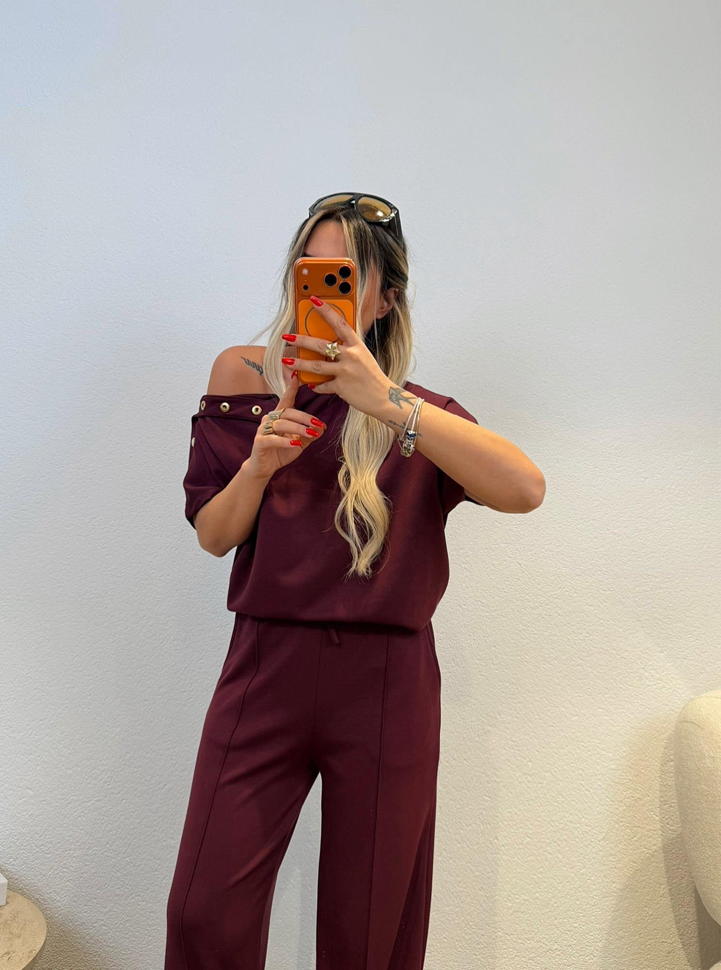NW Model Omuz Düğme Detay Mürdüm Takım