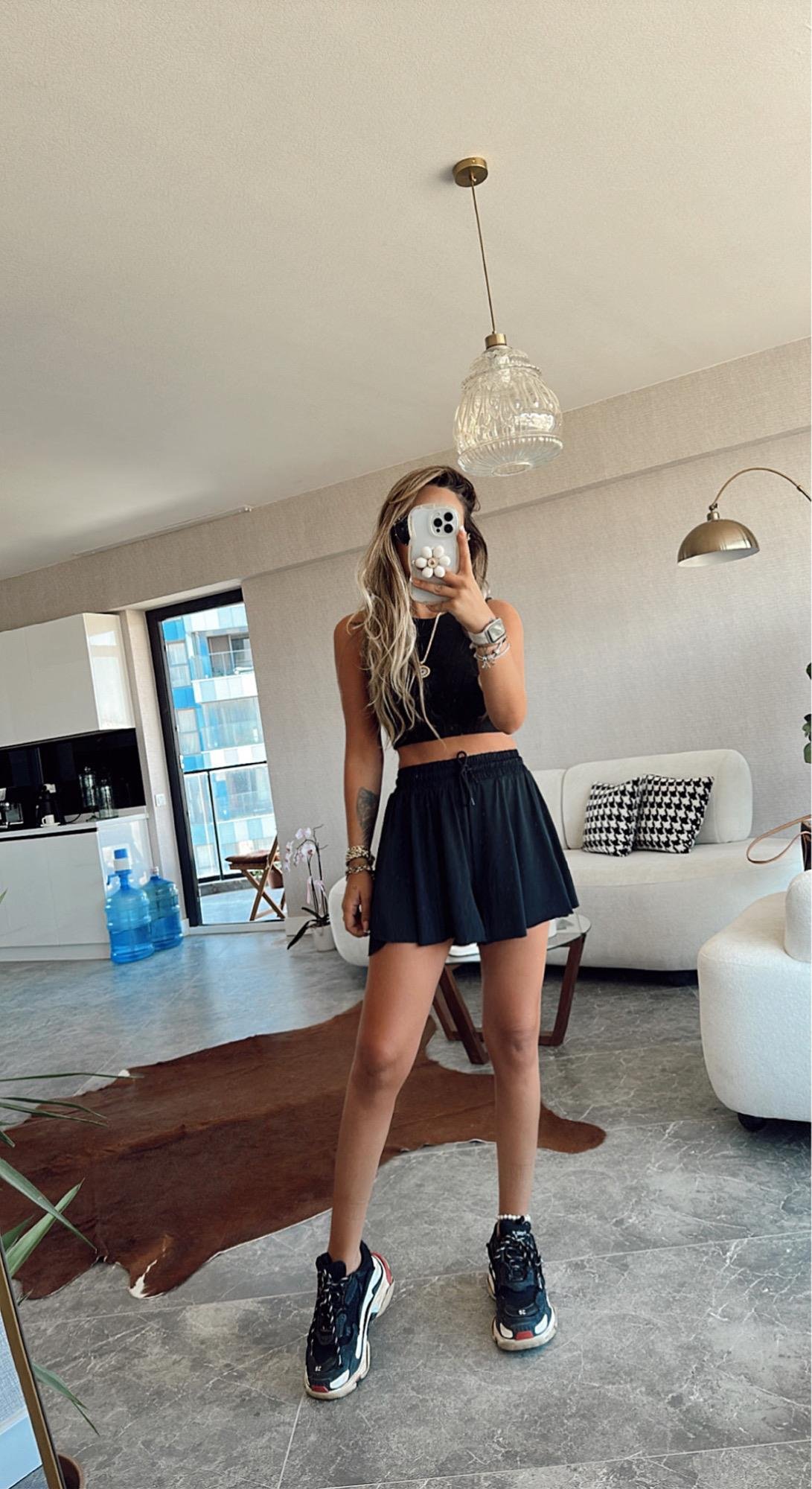 O.s.h Doku Siyah Şort Etek