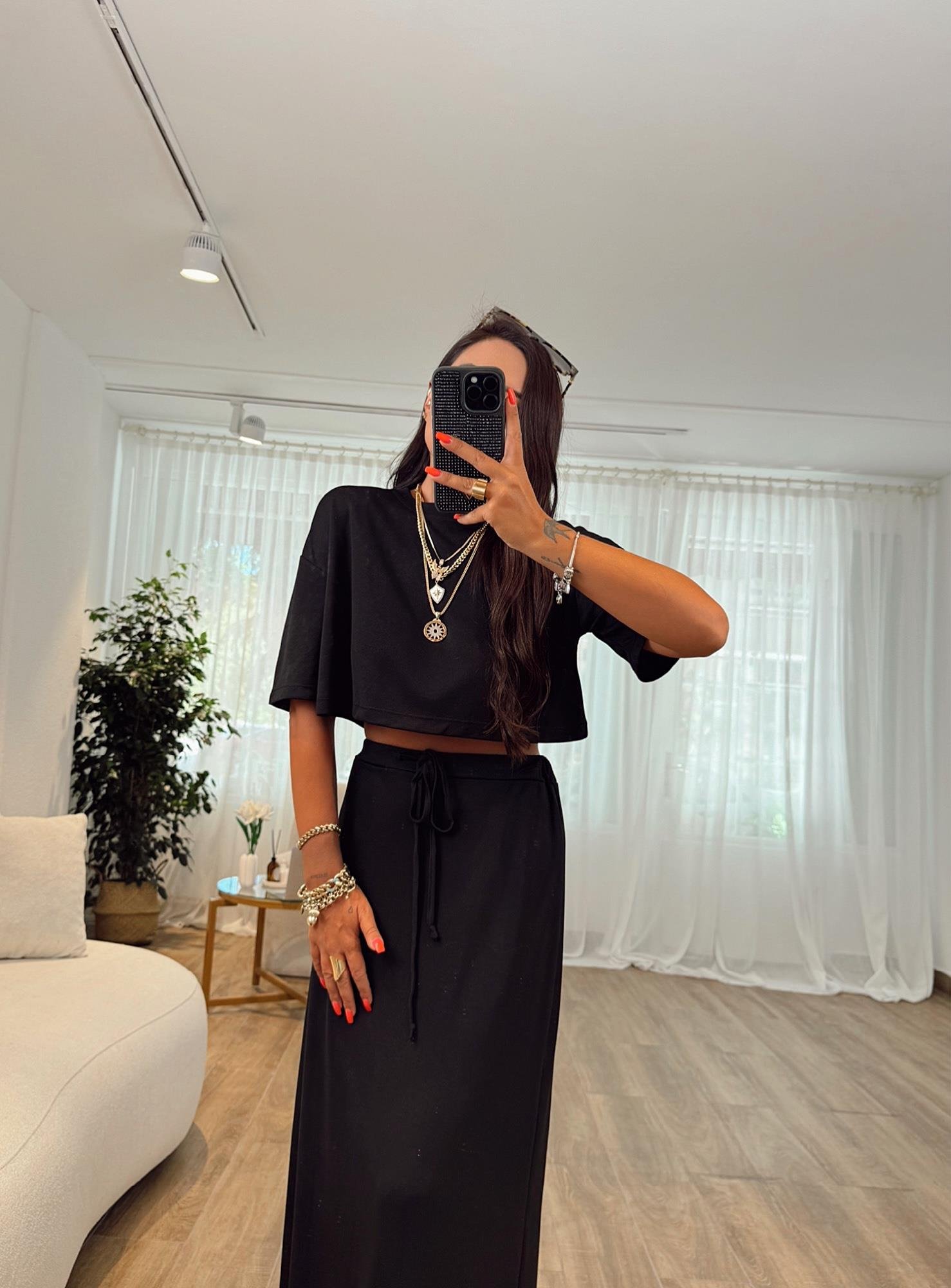 O.s.h Doku Crop&Etek Siyah Takım