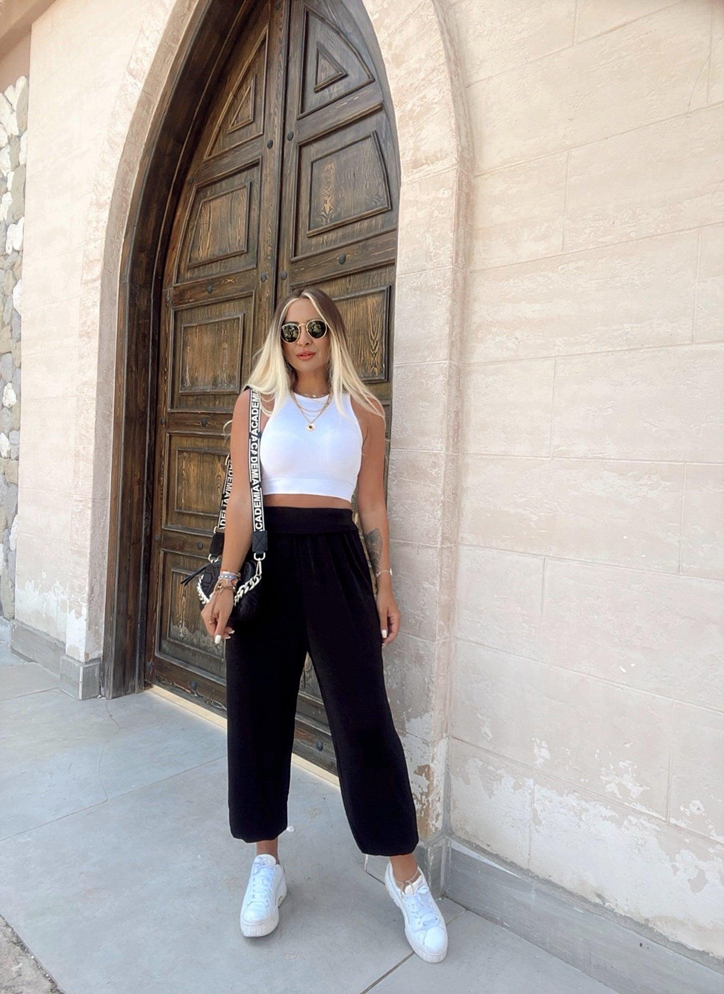 O.S.H Doku Bel Detaylı Siyah Şalvar Pantolon