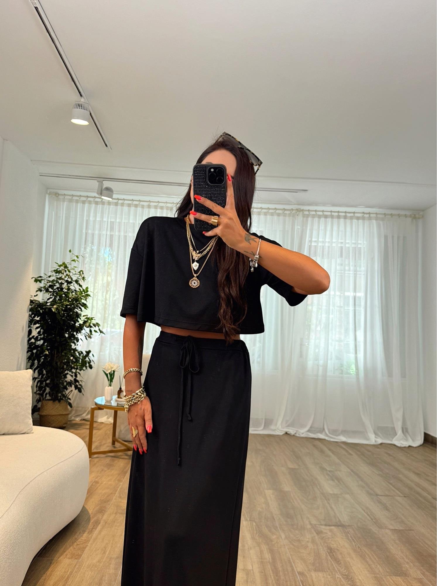 O.s.h Doku Crop&Etek Siyah Takım