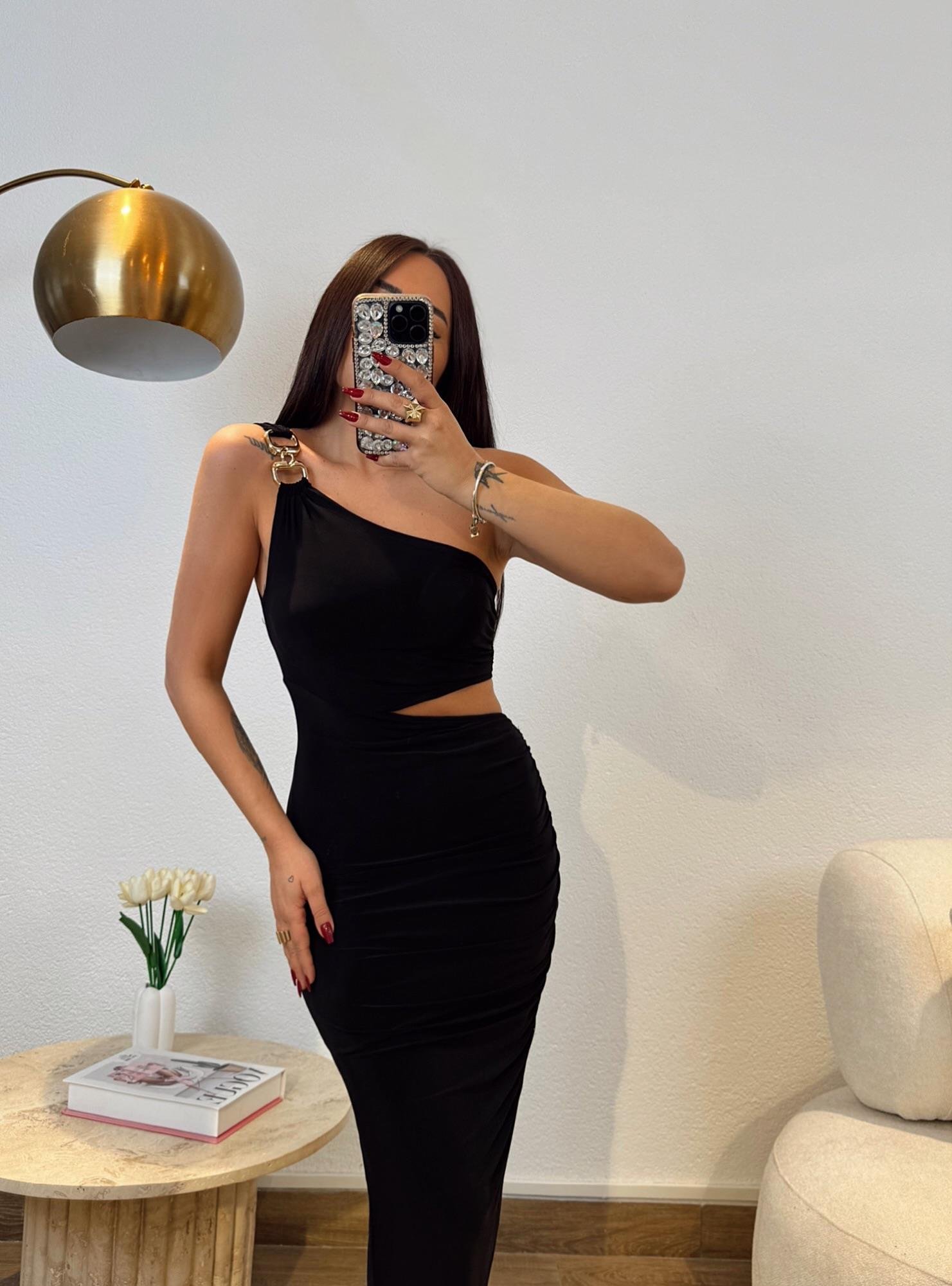 Omuz Aksesuar Bel Detay Elbise