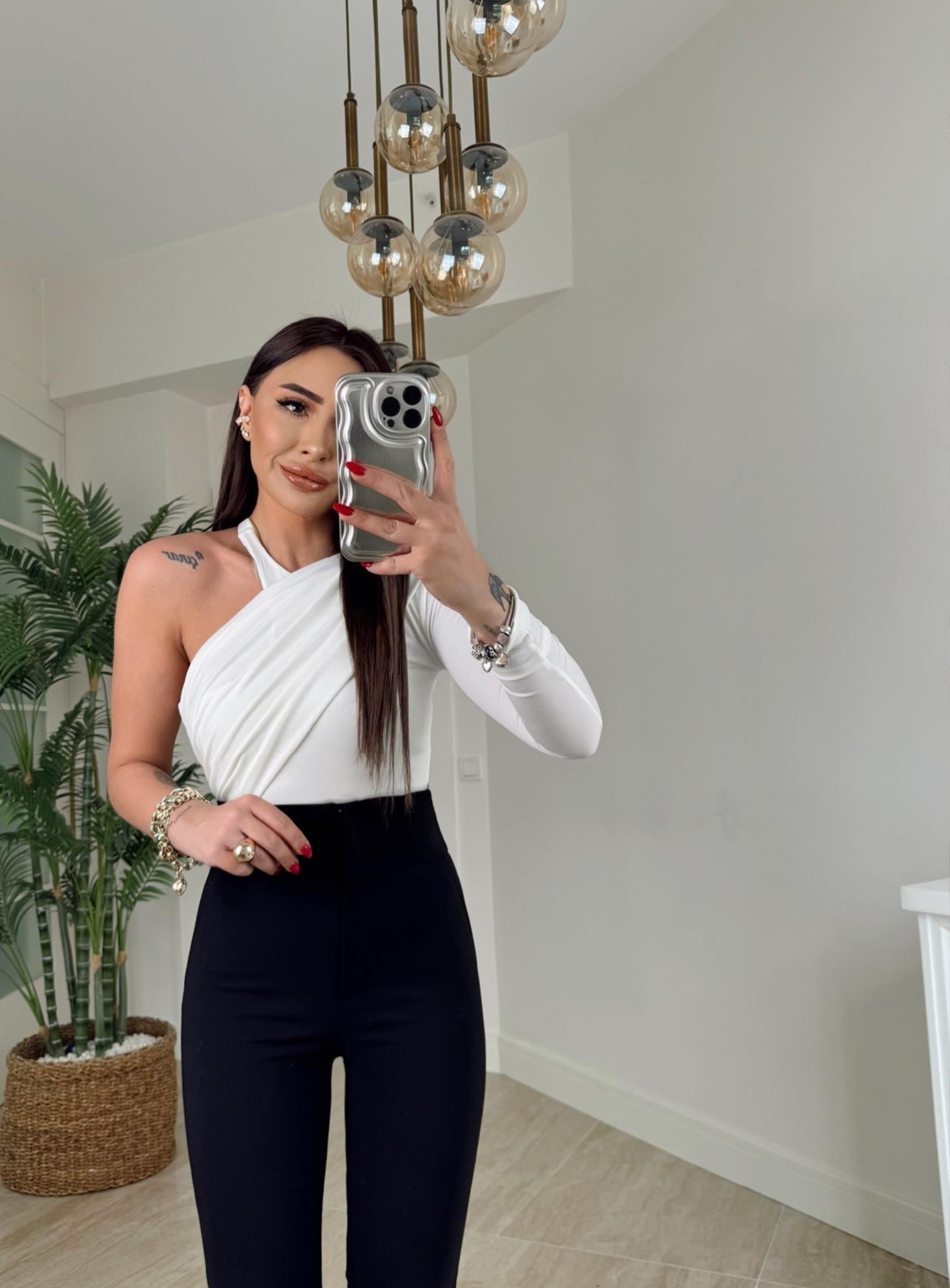 Omuz Detay Sandy Beyaz Bodysuit