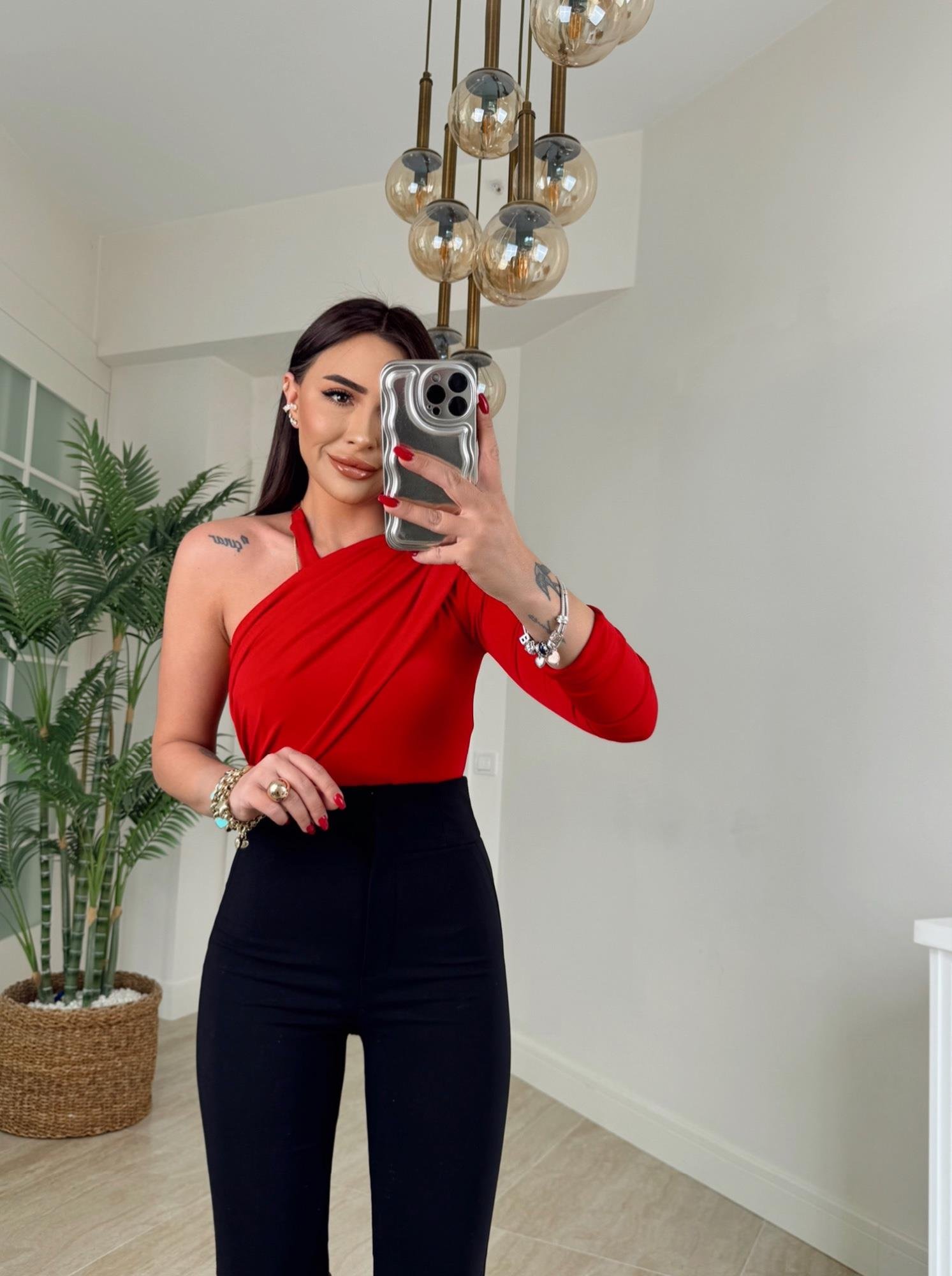 Omuz Detay Sandy Kırmızı Bodysuit
