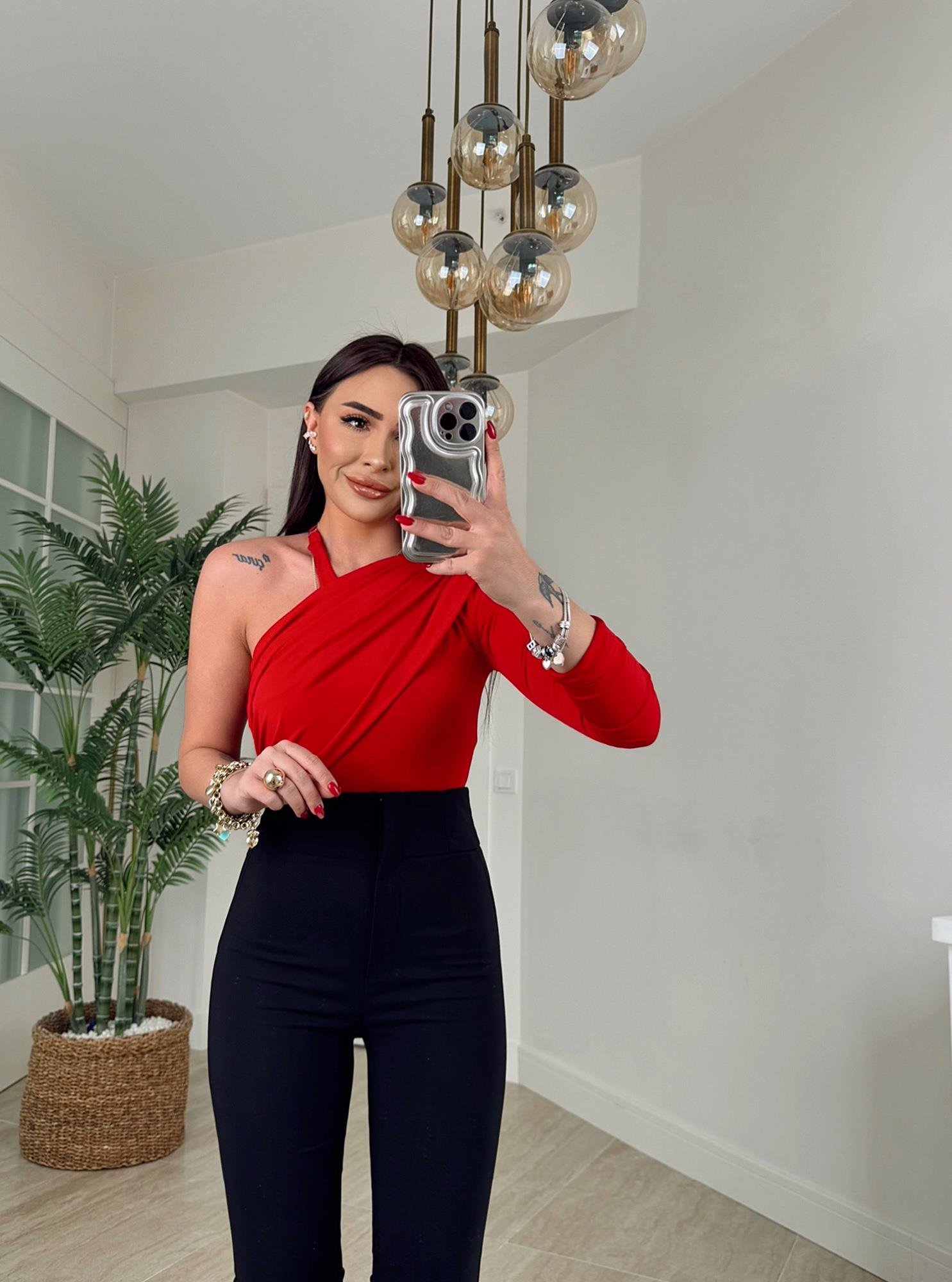 Omuz Detay Sandy Kırmızı Bodysuit