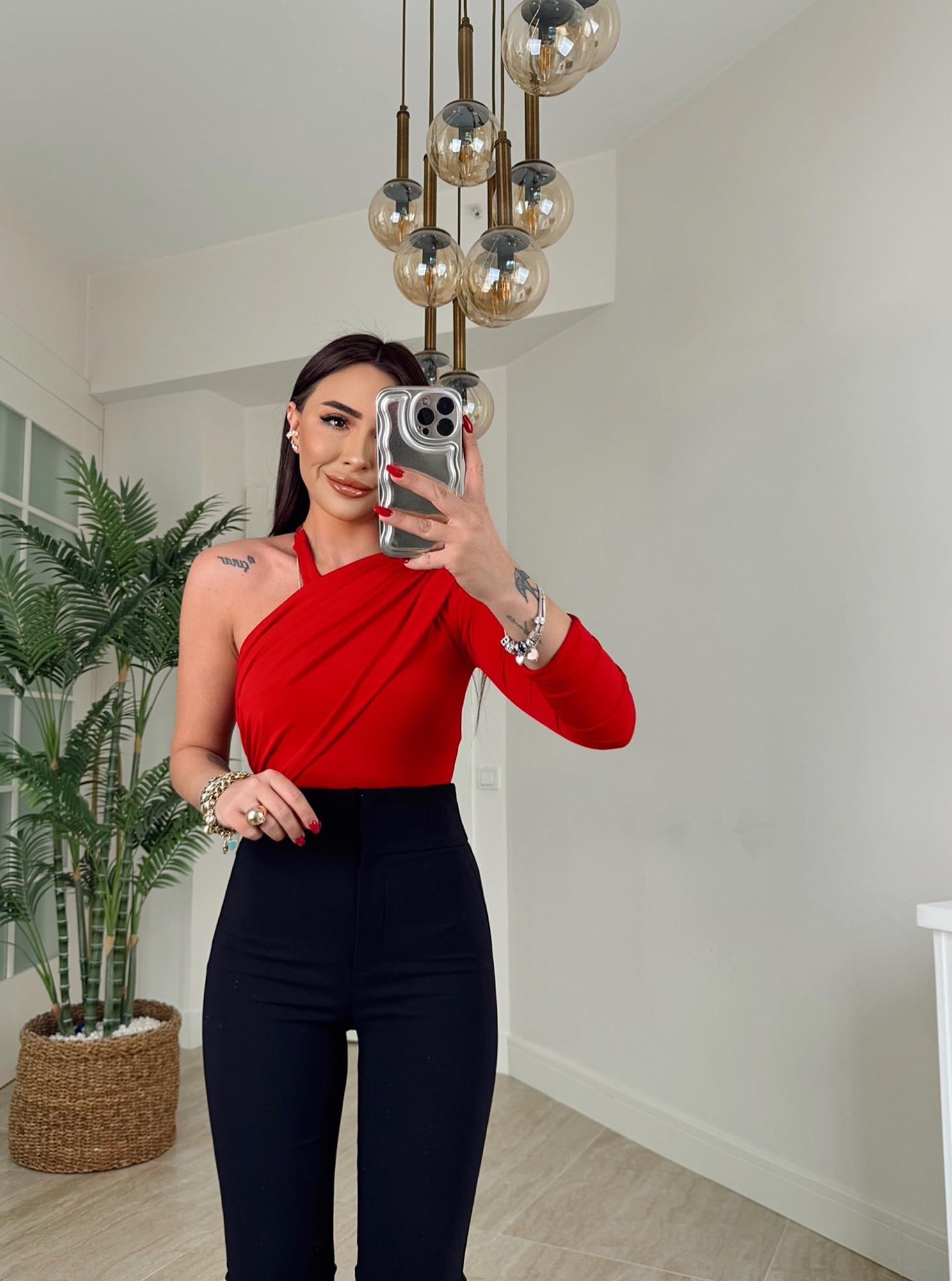 Omuz Detay Sandy Kırmızı Bodysuit
