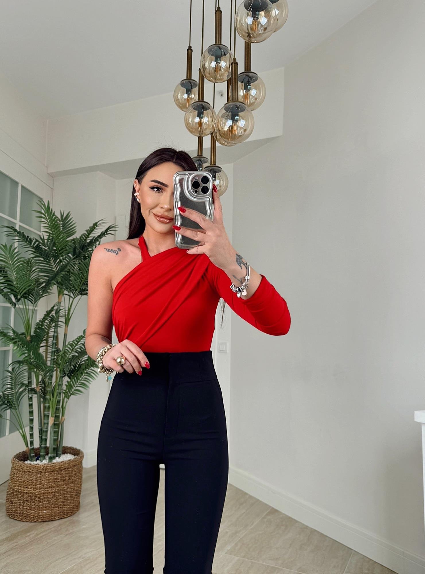 Omuz Detay Sandy Kırmızı Bodysuit