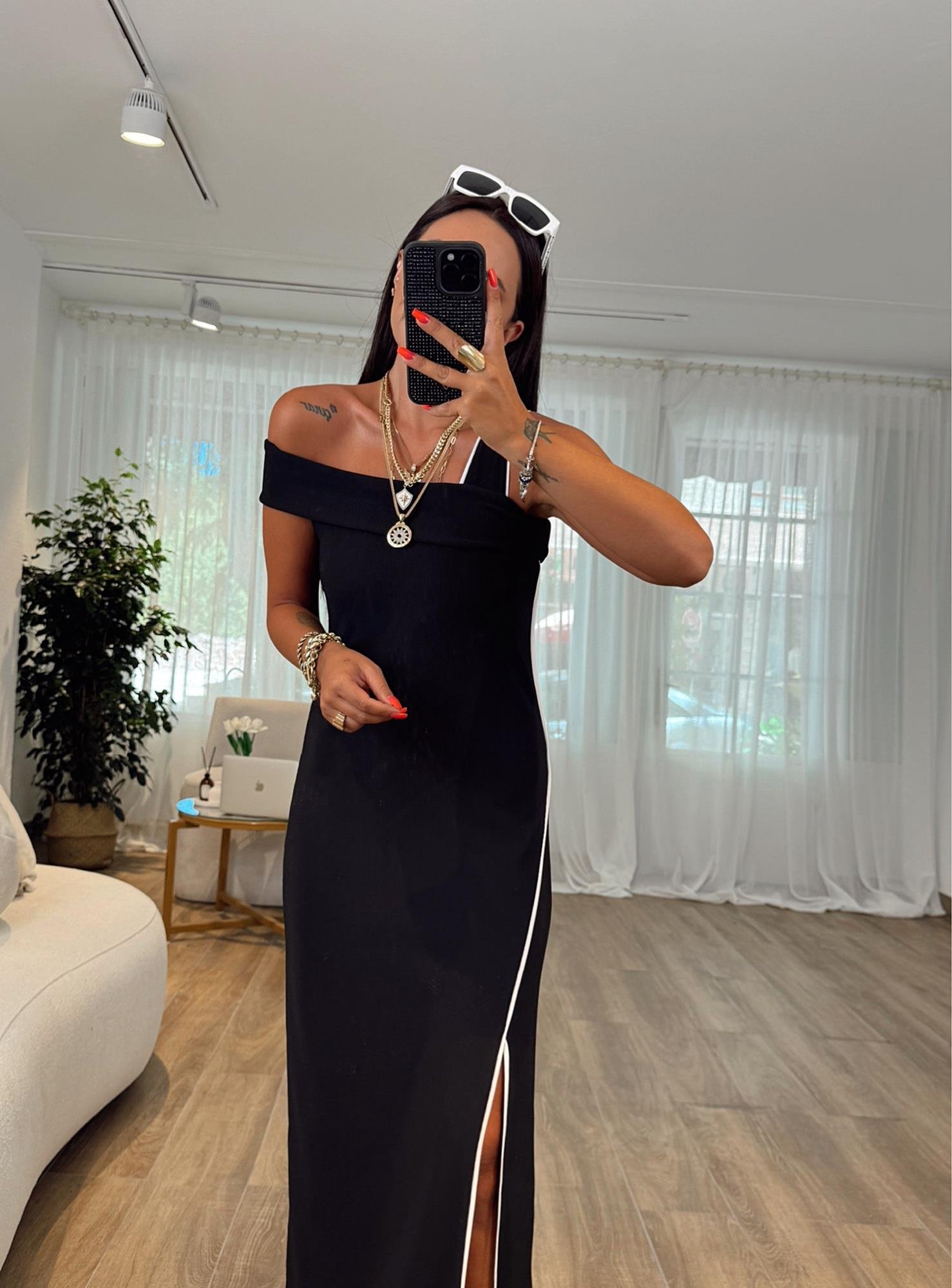 Omuz Detay Şeritli Basic Elbise
