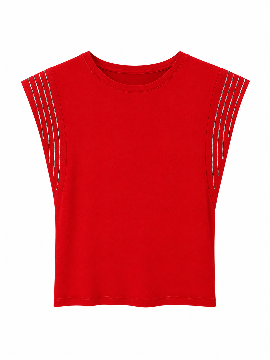 Omuz Taş Detay Pamuklu Kırmızı Tshirt