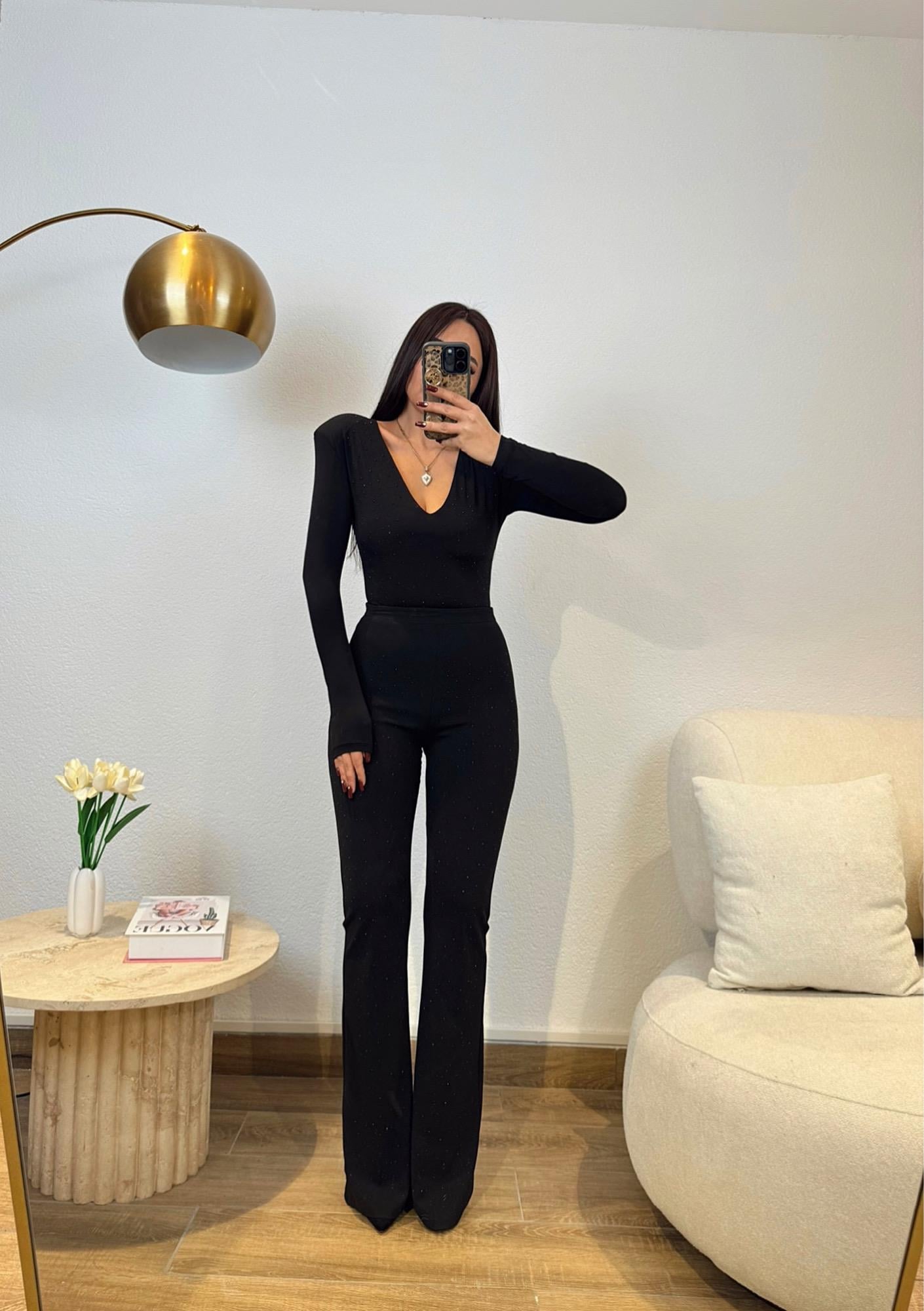(ÖN SİPARİŞTİR!!)Premium Siyah Taşlı İspanyol Paça Pantolon