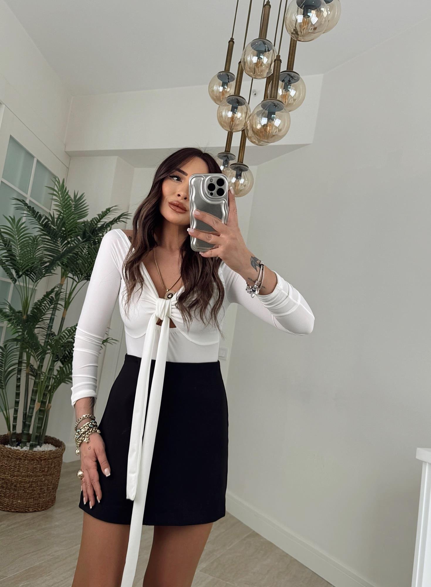 Önden Bağlamalı Sandy Beyaz Bodysuit