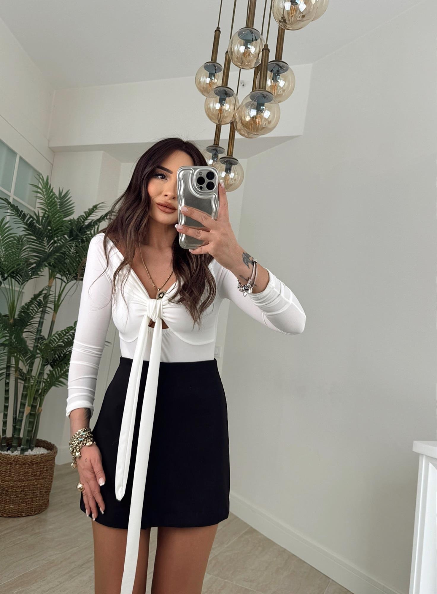 Önden Bağlamalı Sandy Beyaz Bodysuit