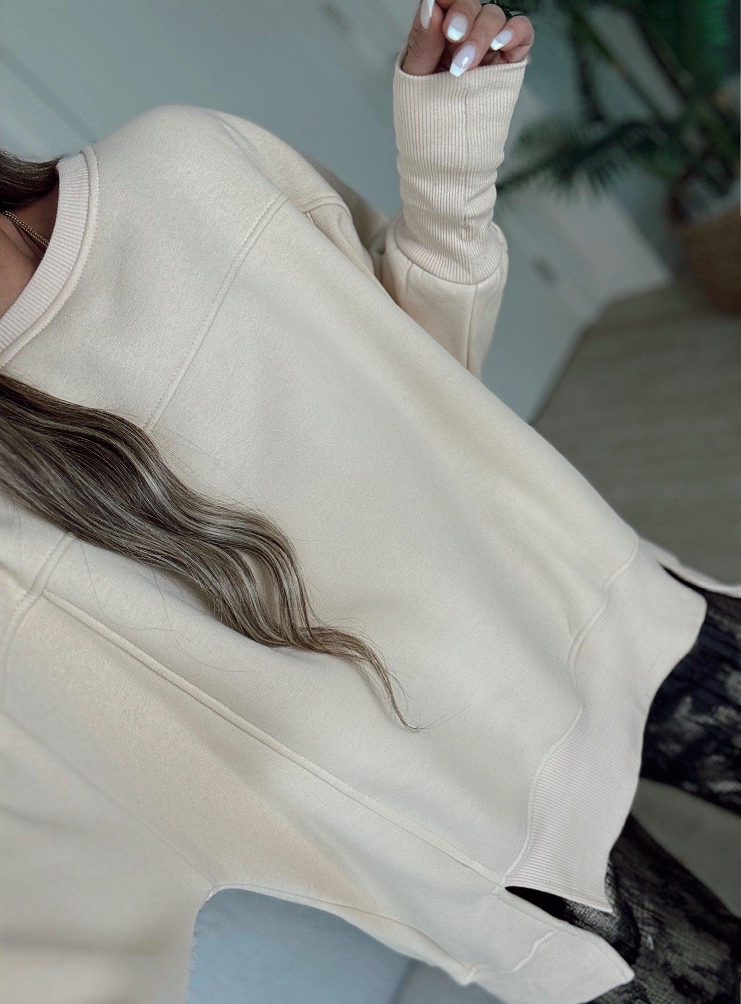 Önleri Yırtmaçlı Bal Rengi Sweatshirt