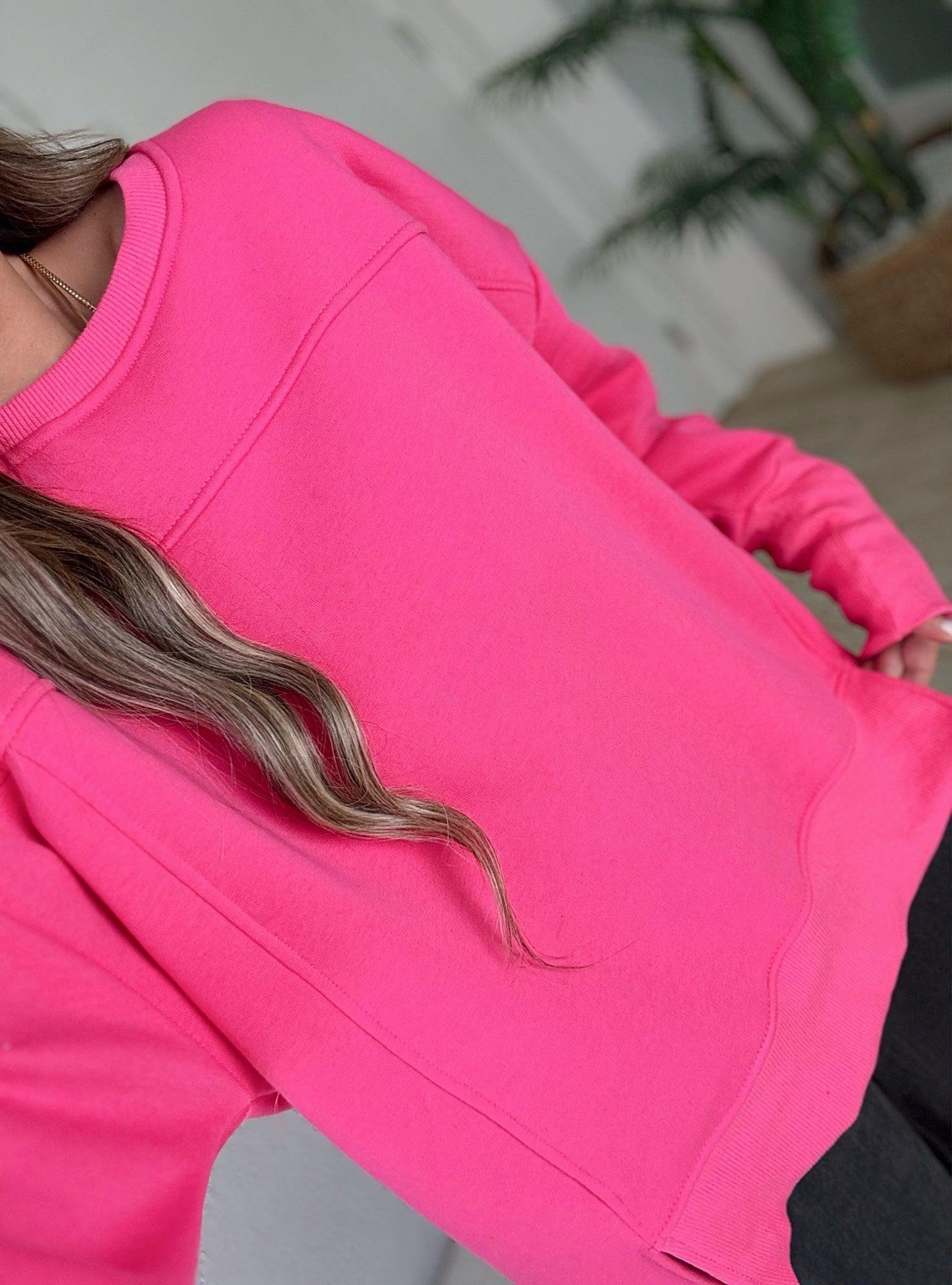 Önleri Yırtmaçlı Pembe Sweatshirt