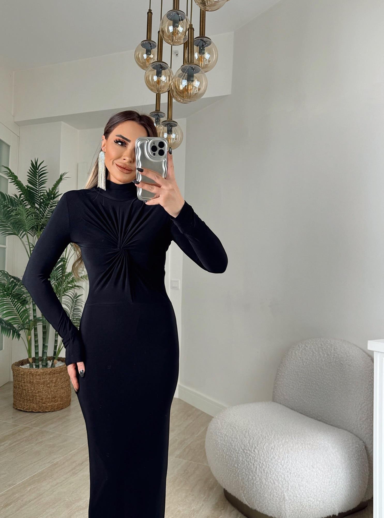 Önü Düğümlü Balıkçı Yaka Sandy Maxi Elbise