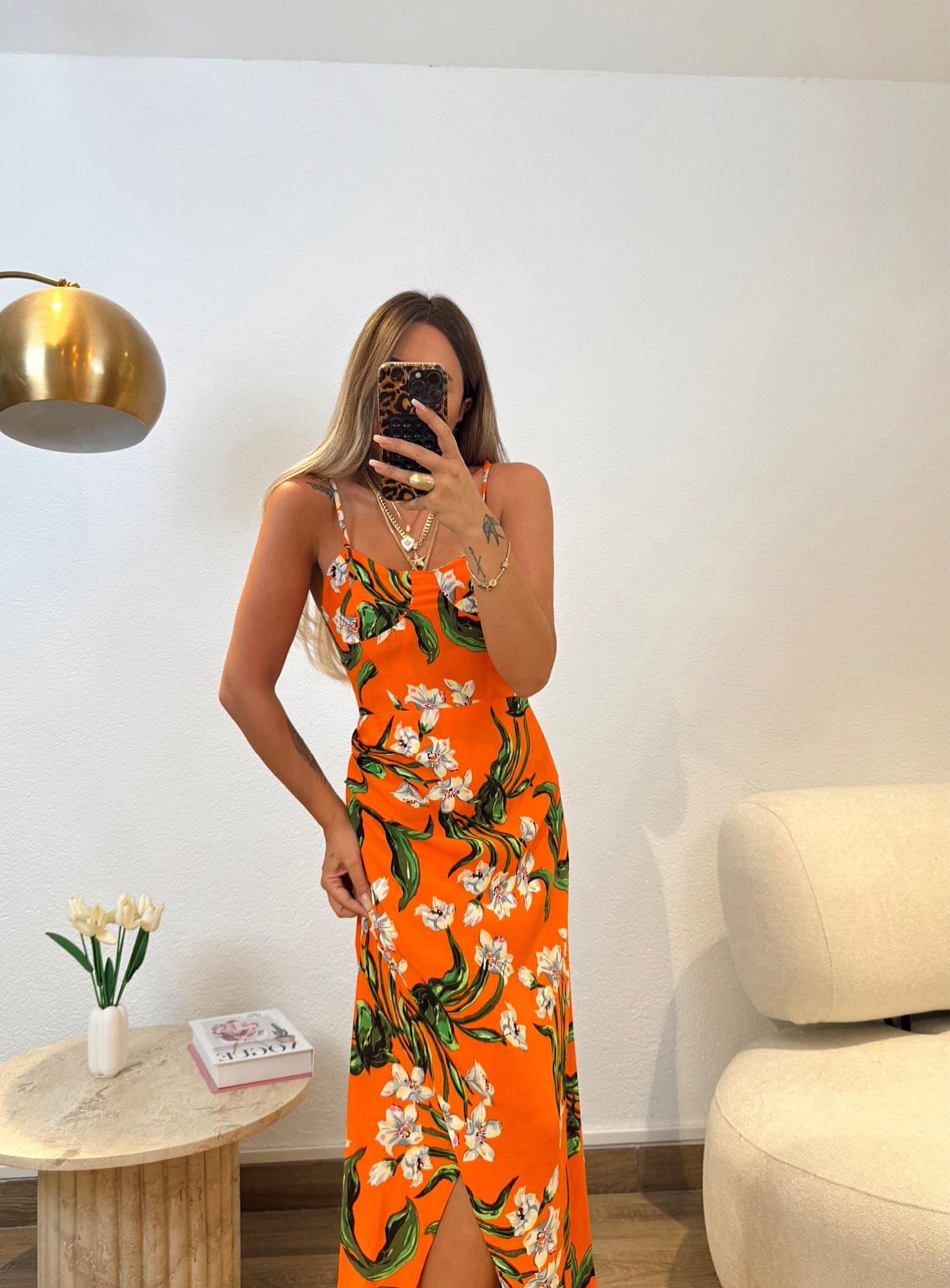 Orange Kruvaze Desenli Elbise
