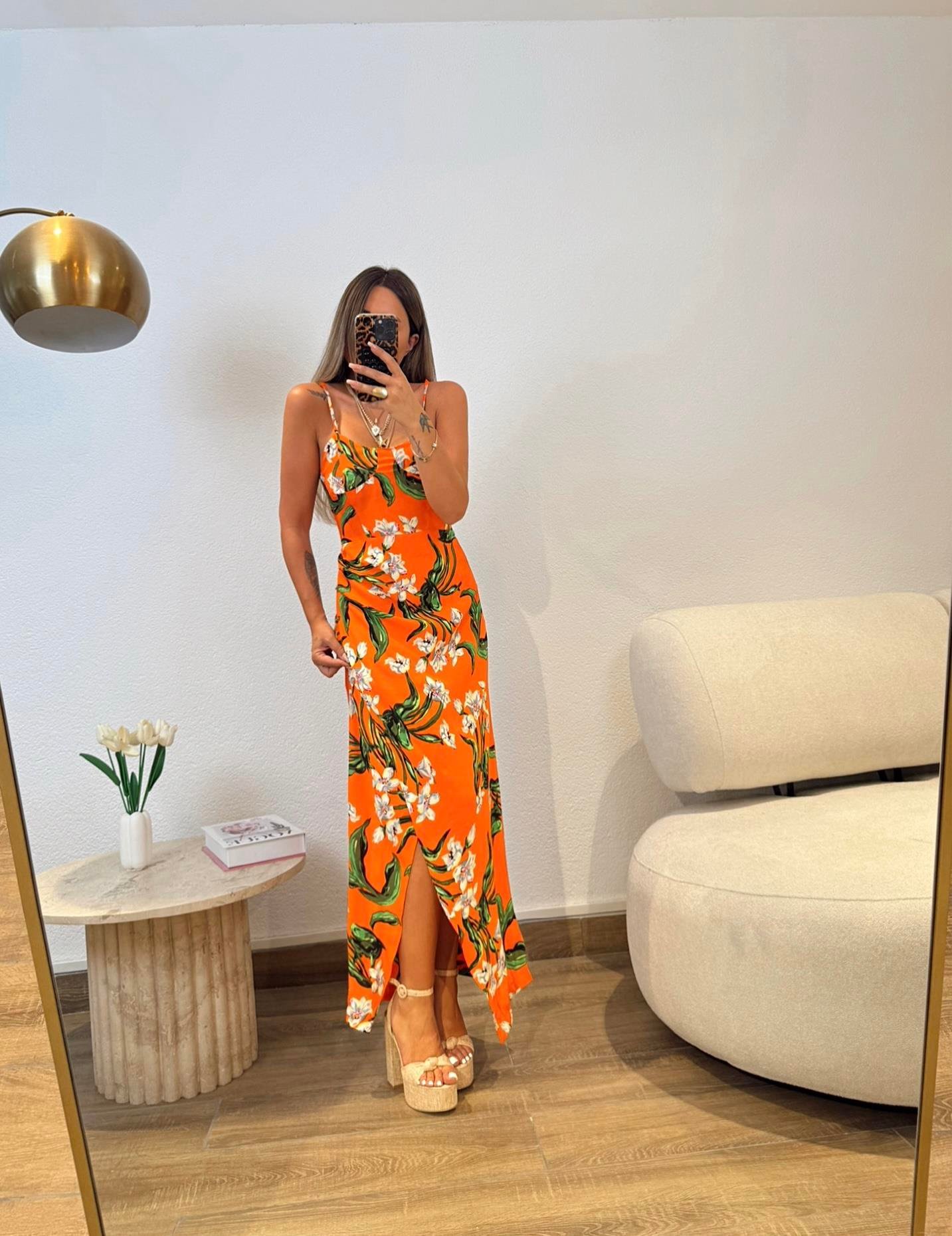 Orange Kruvaze Desenli Elbise