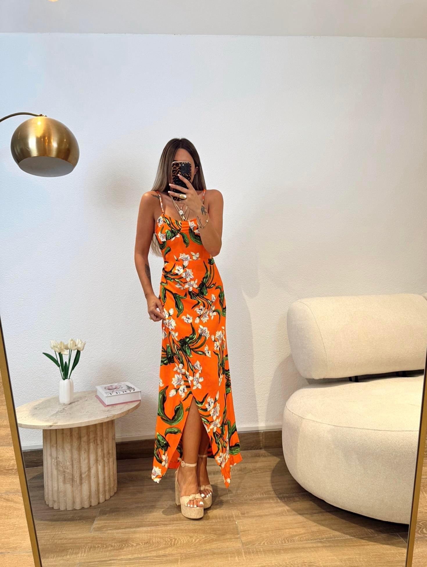 Orange Kruvaze Desenli Elbise