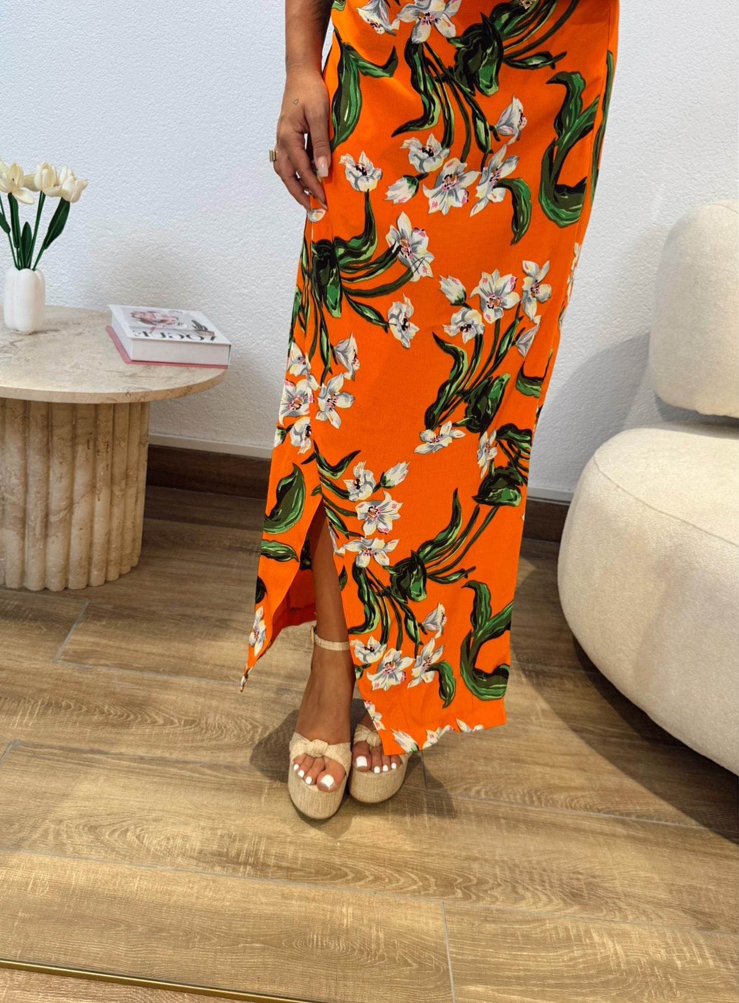 Orange Kruvaze Desenli Elbise