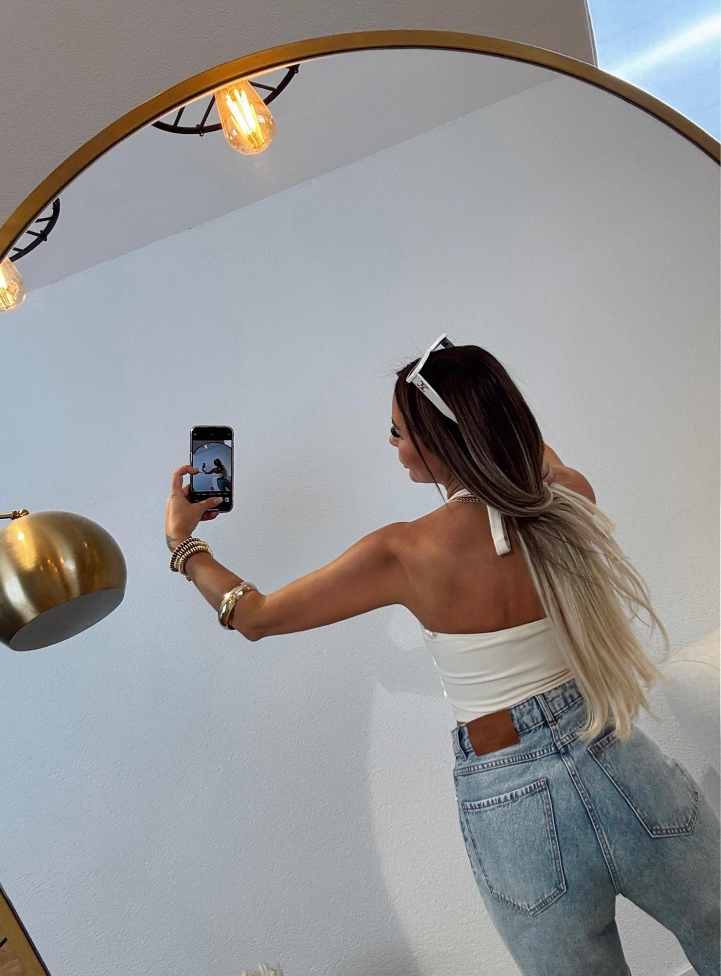 Orijinal Marka Boyundan Bağlamalı Beyaz Crop
