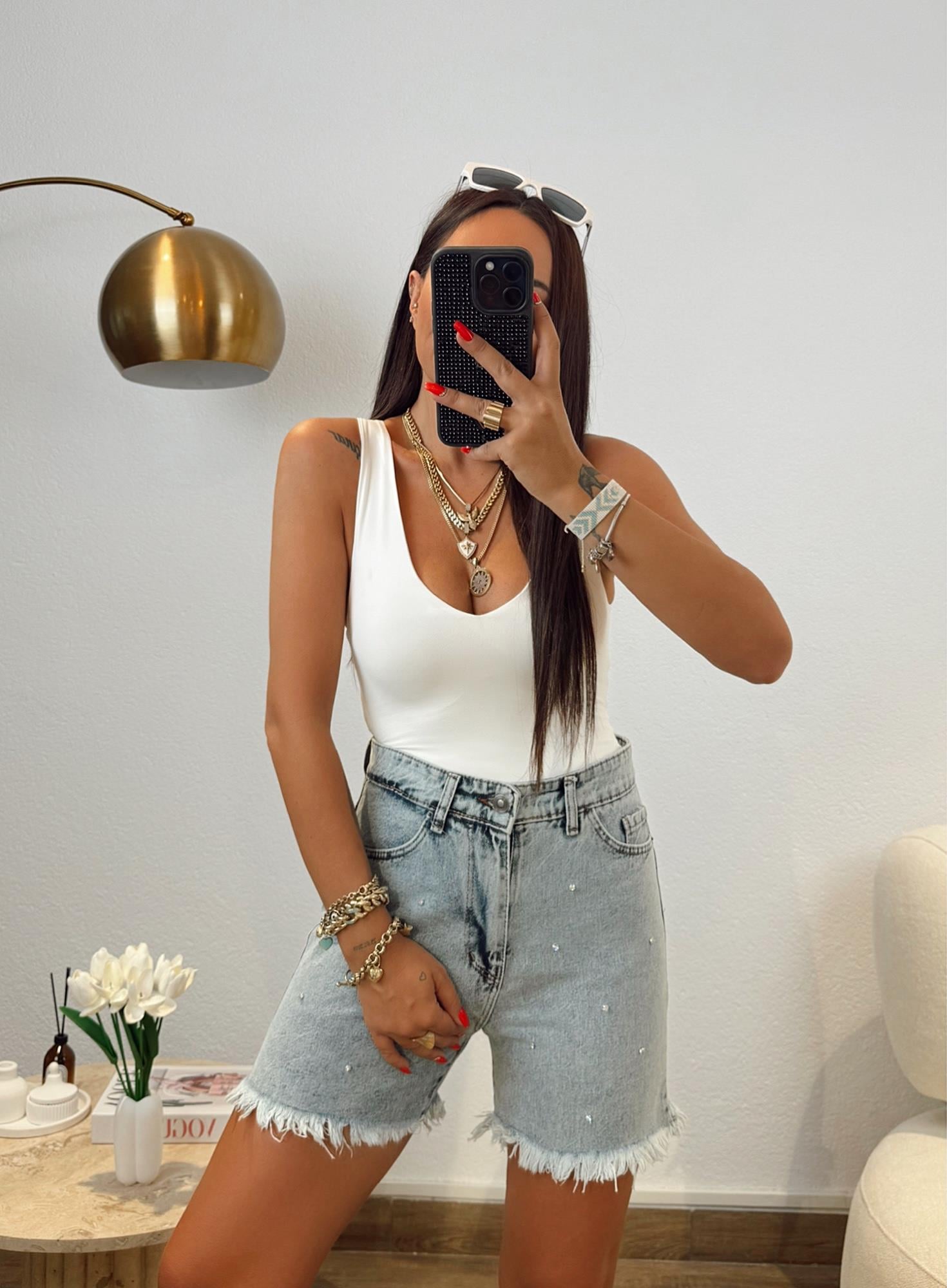 Orijinal Marka Derin V Beyaz Bodysuit
