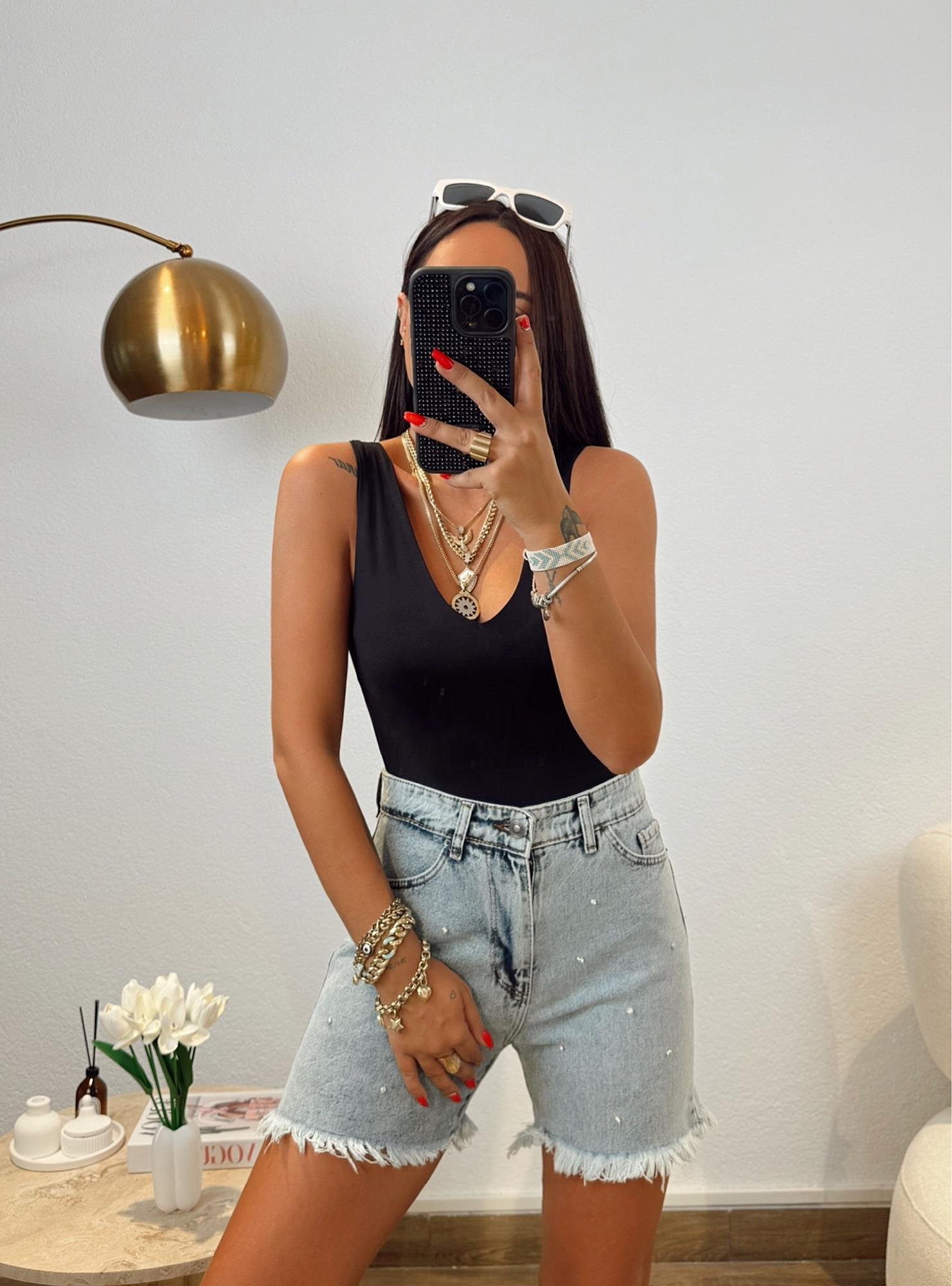 Orijinal Marka Derin V Siyah Bodysuit