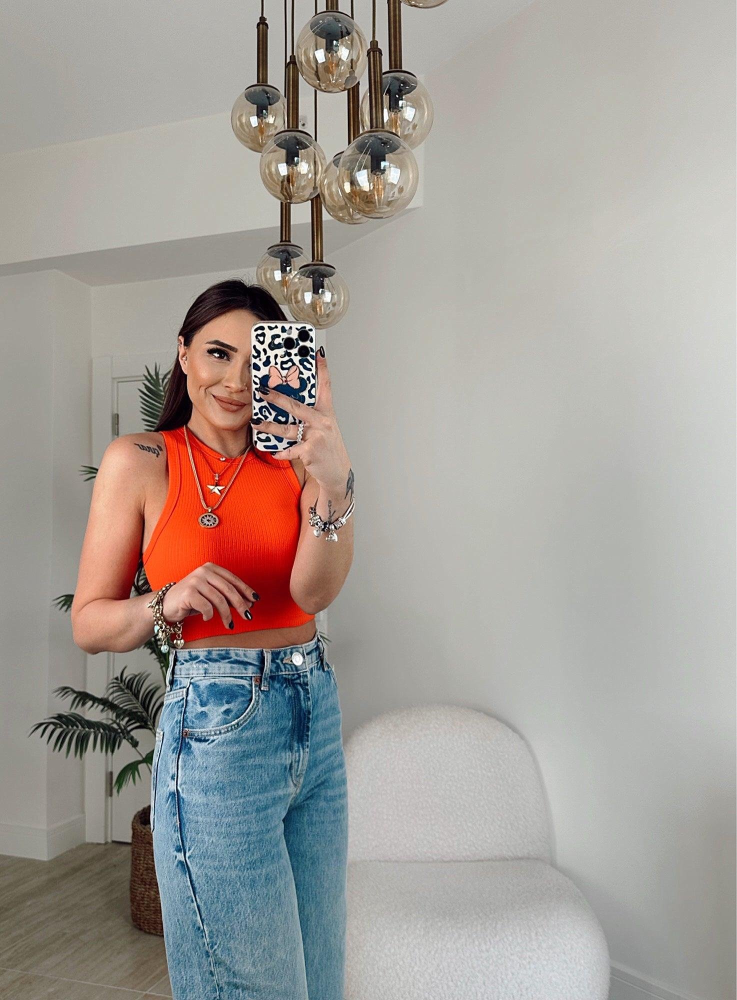 Orijinal Marka Halter Yaka Nar Çiçeği Crop