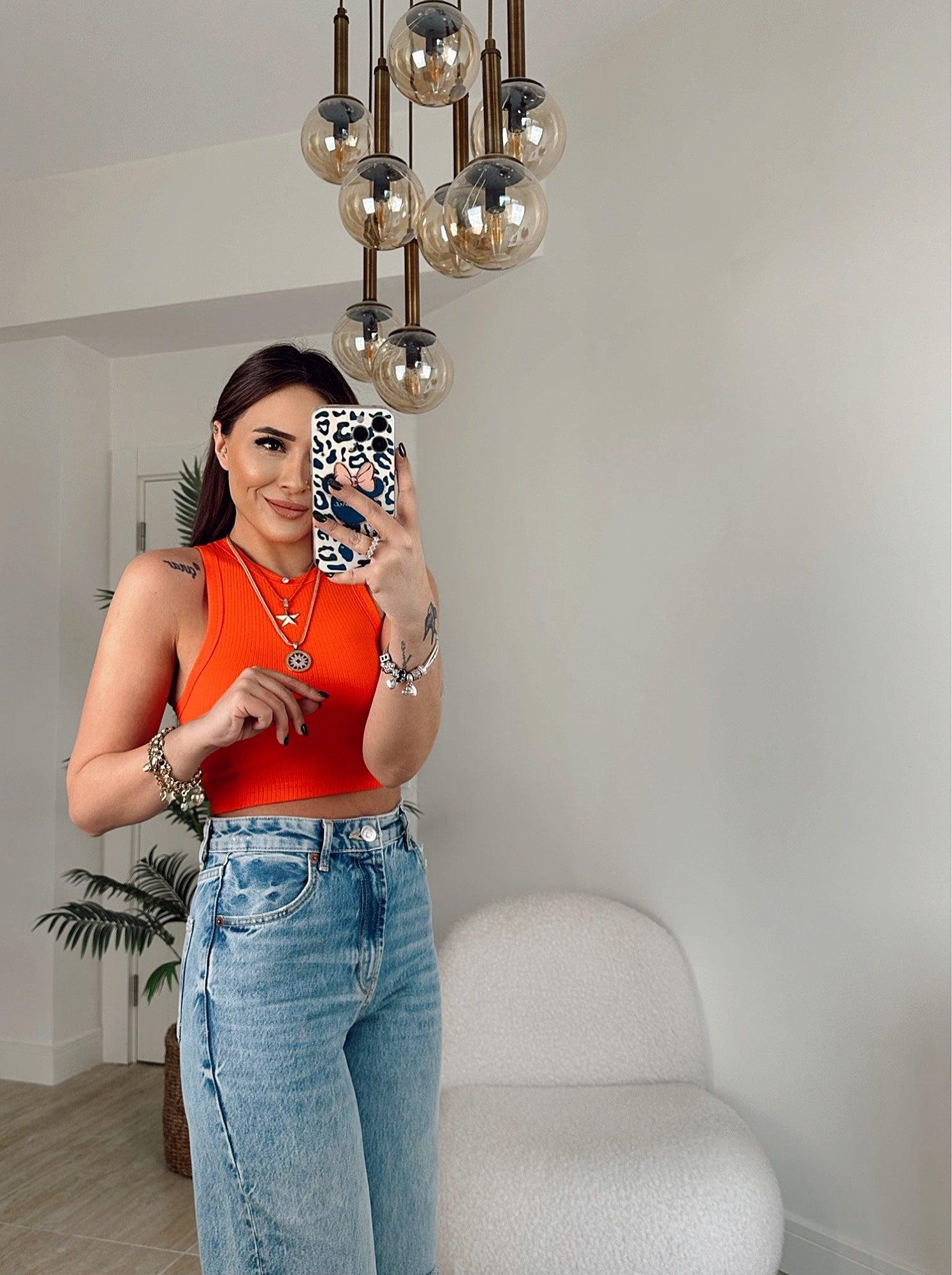 Orijinal Marka Halter Yaka Nar Çiçeği Crop