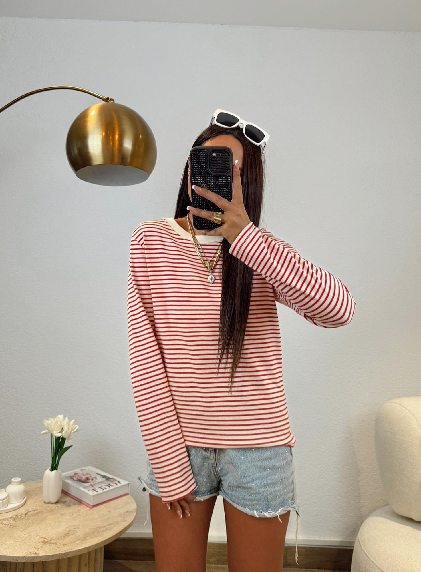 Orijinal Marka Kırmızı Çizgili Mevsimlik Sweatshirt