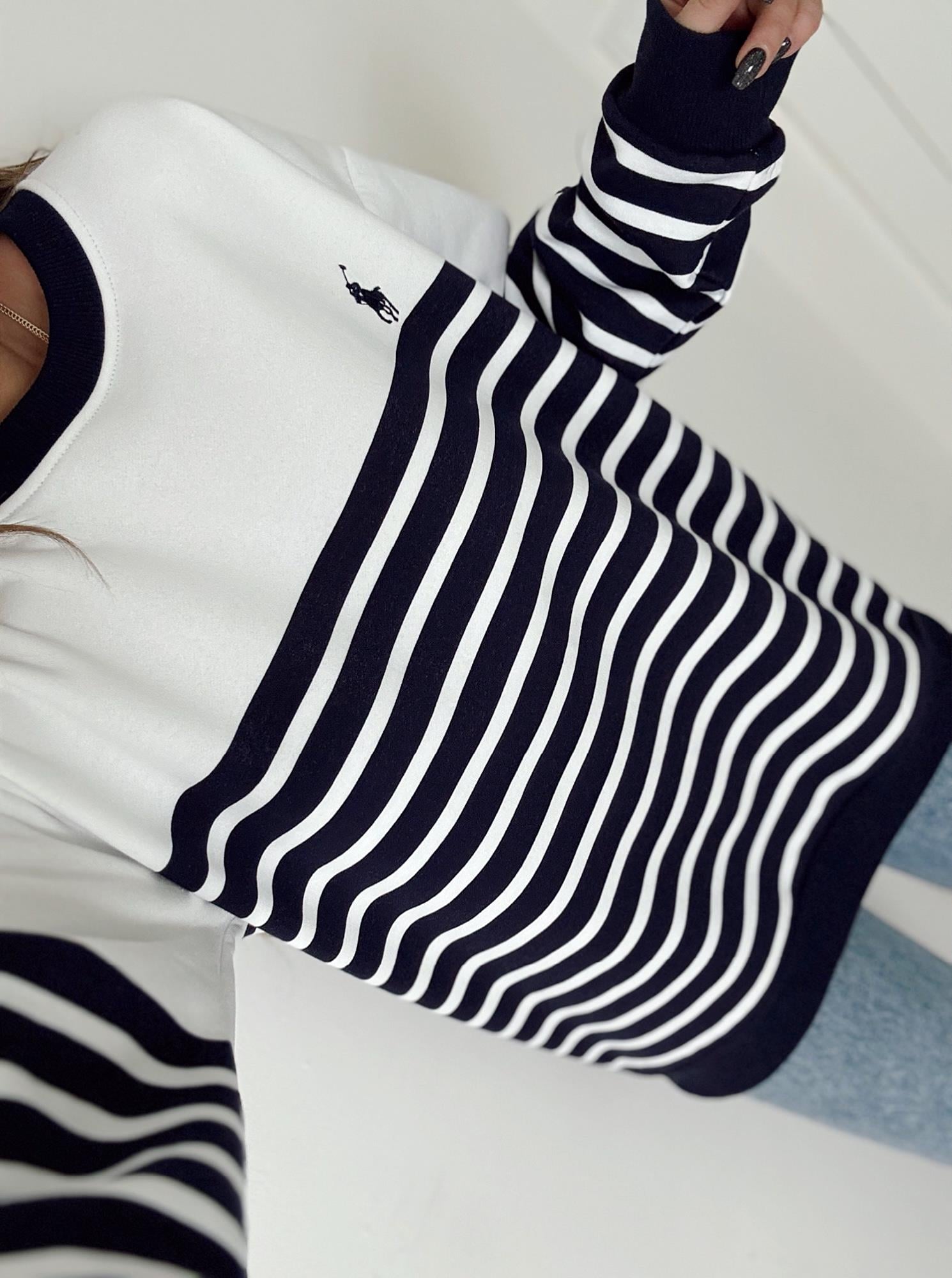 Orijinal Marka Laci Çizgili Beyaz Sweatshirt