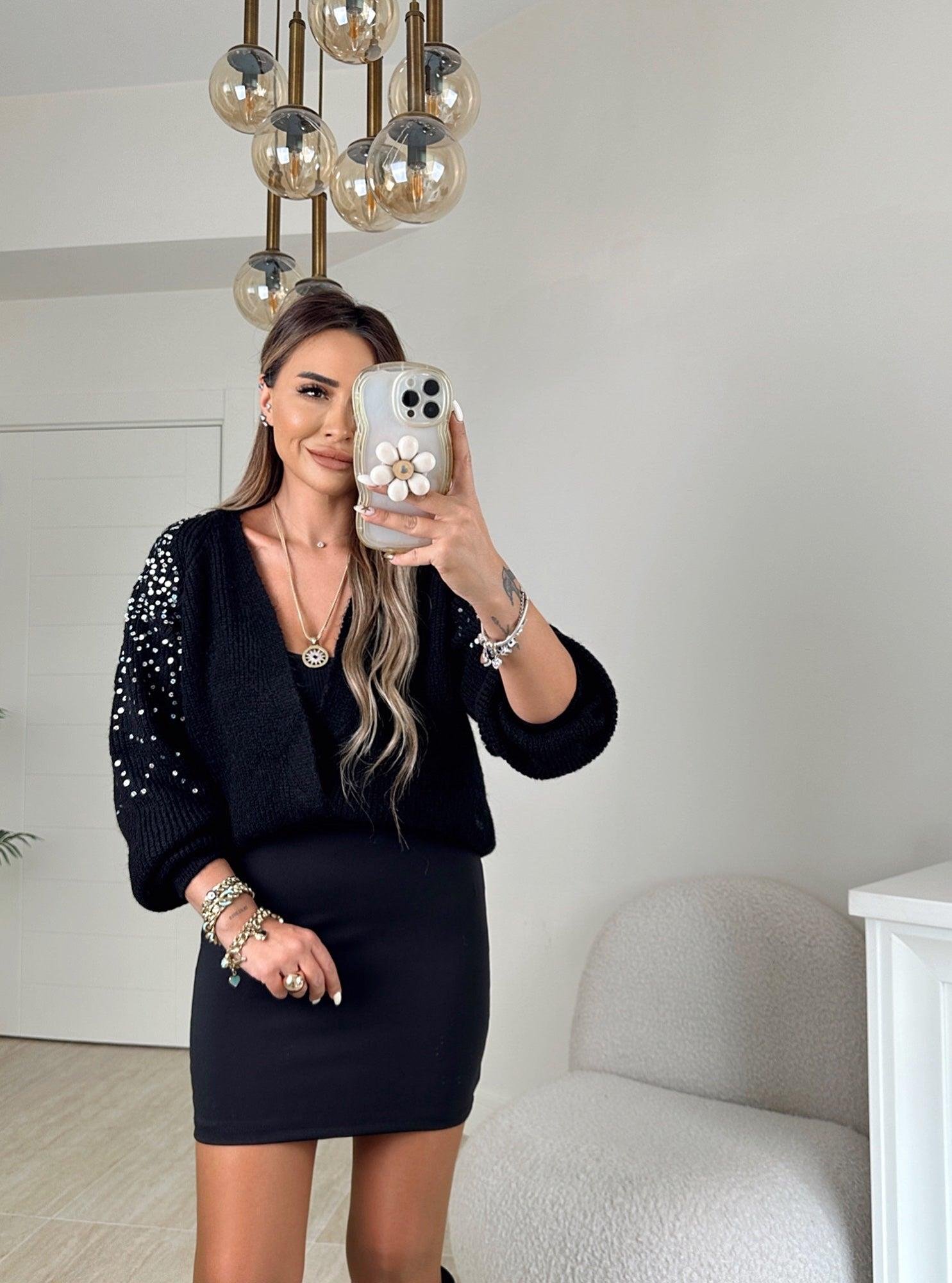 Orijinal Marka Payetli Siyah Hırka