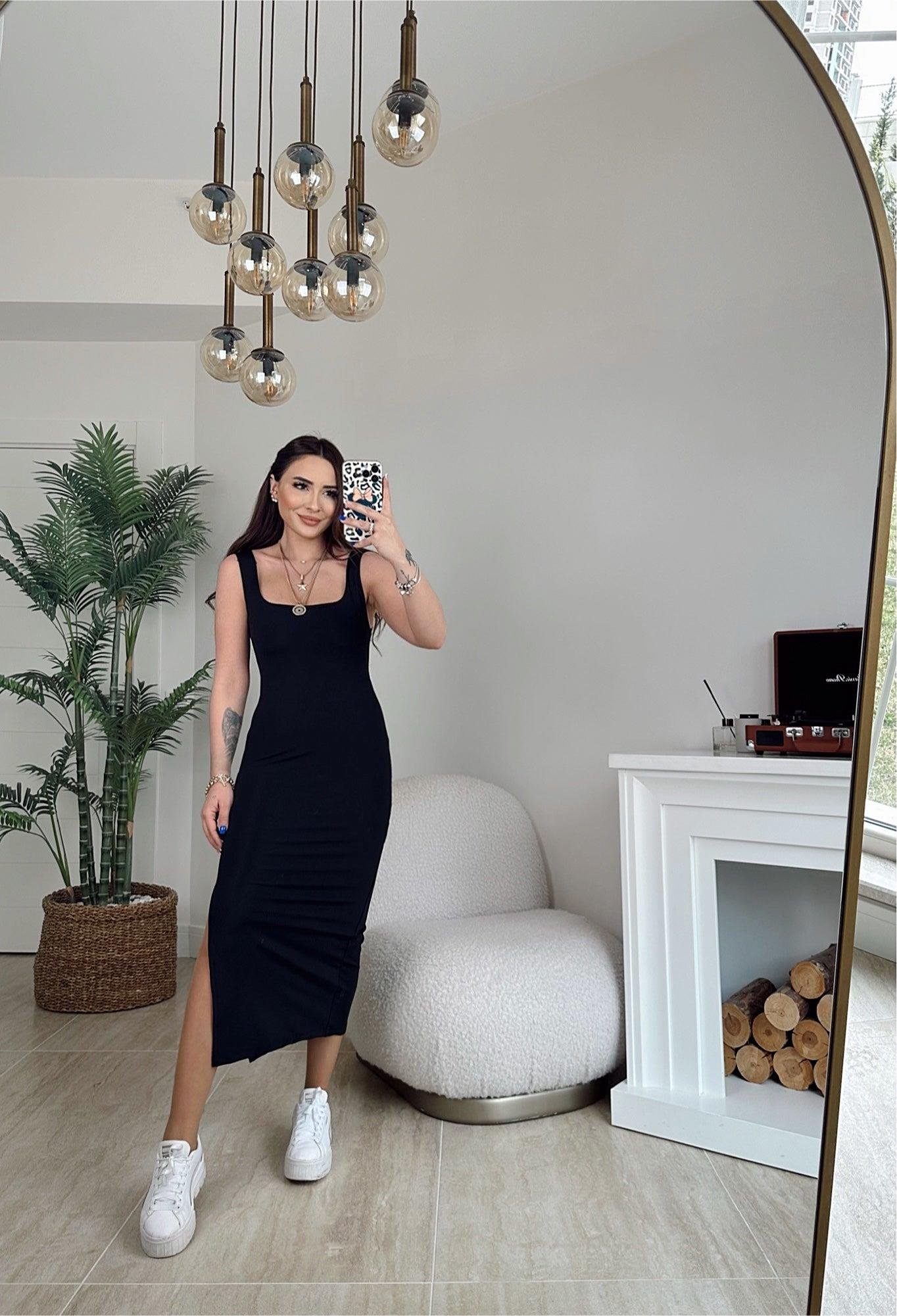 Orijinal Marka Yanı Yırtmaçlı Siyah Sandy Basic Elbise
