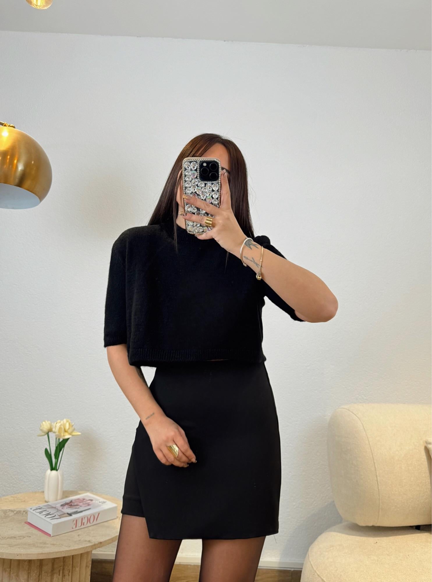 Orj Marka Siyah Triko Crop