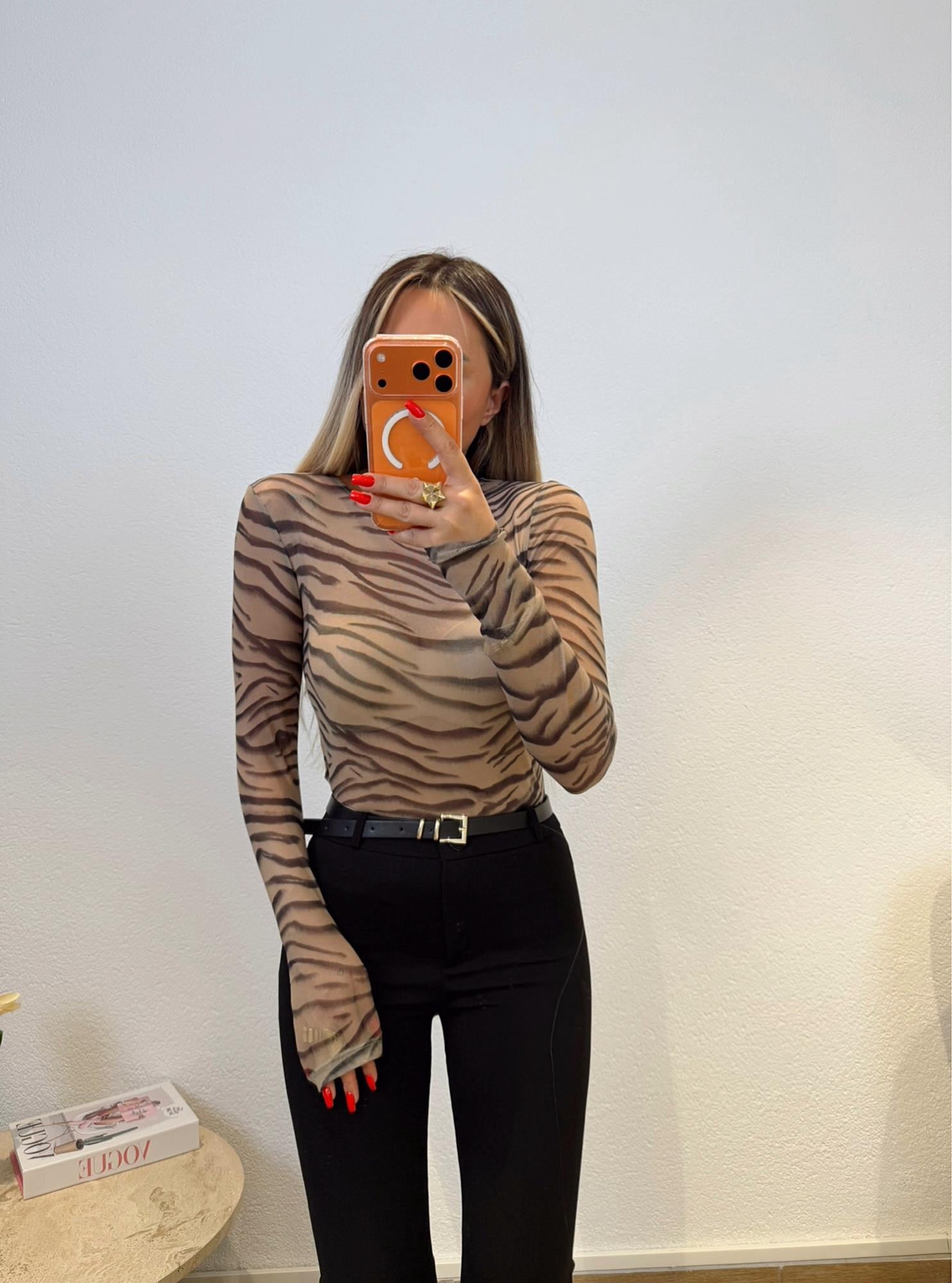 Orj Marka Zebra Desen Transparan Bluz