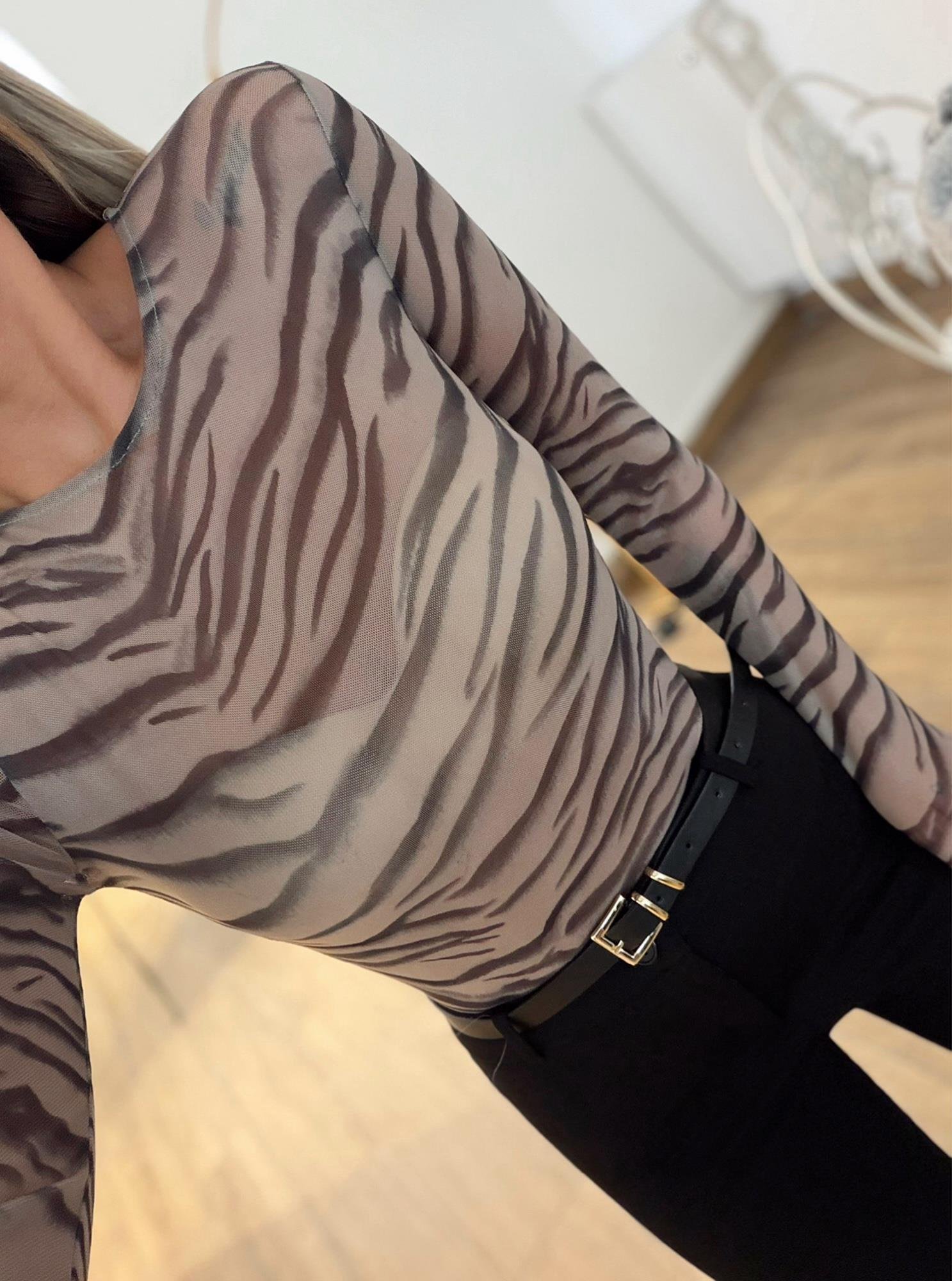 Orj Marka Zebra Desen Transparan Bluz