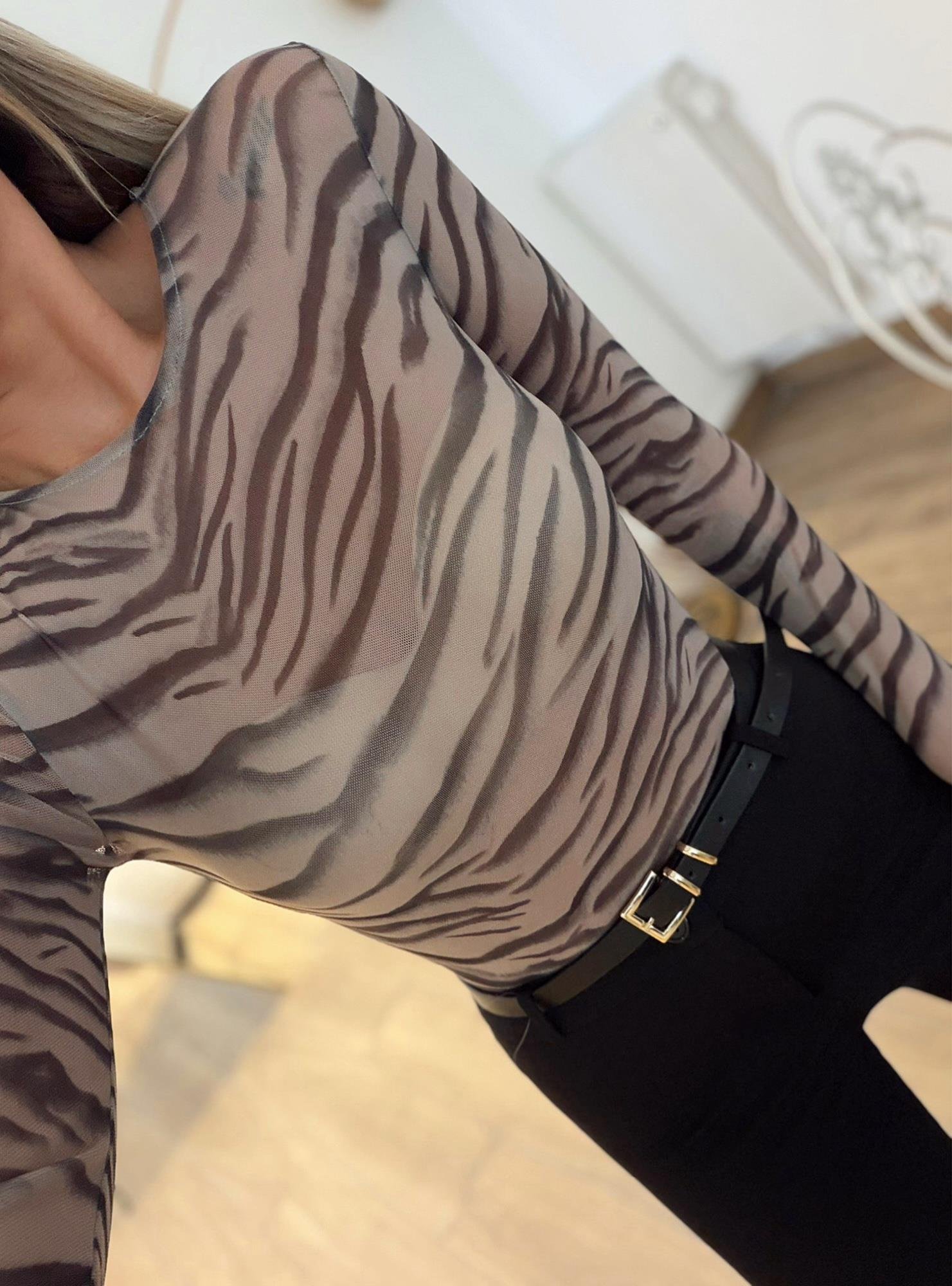 Orj Marka Zebra Desen Transparan Bluz