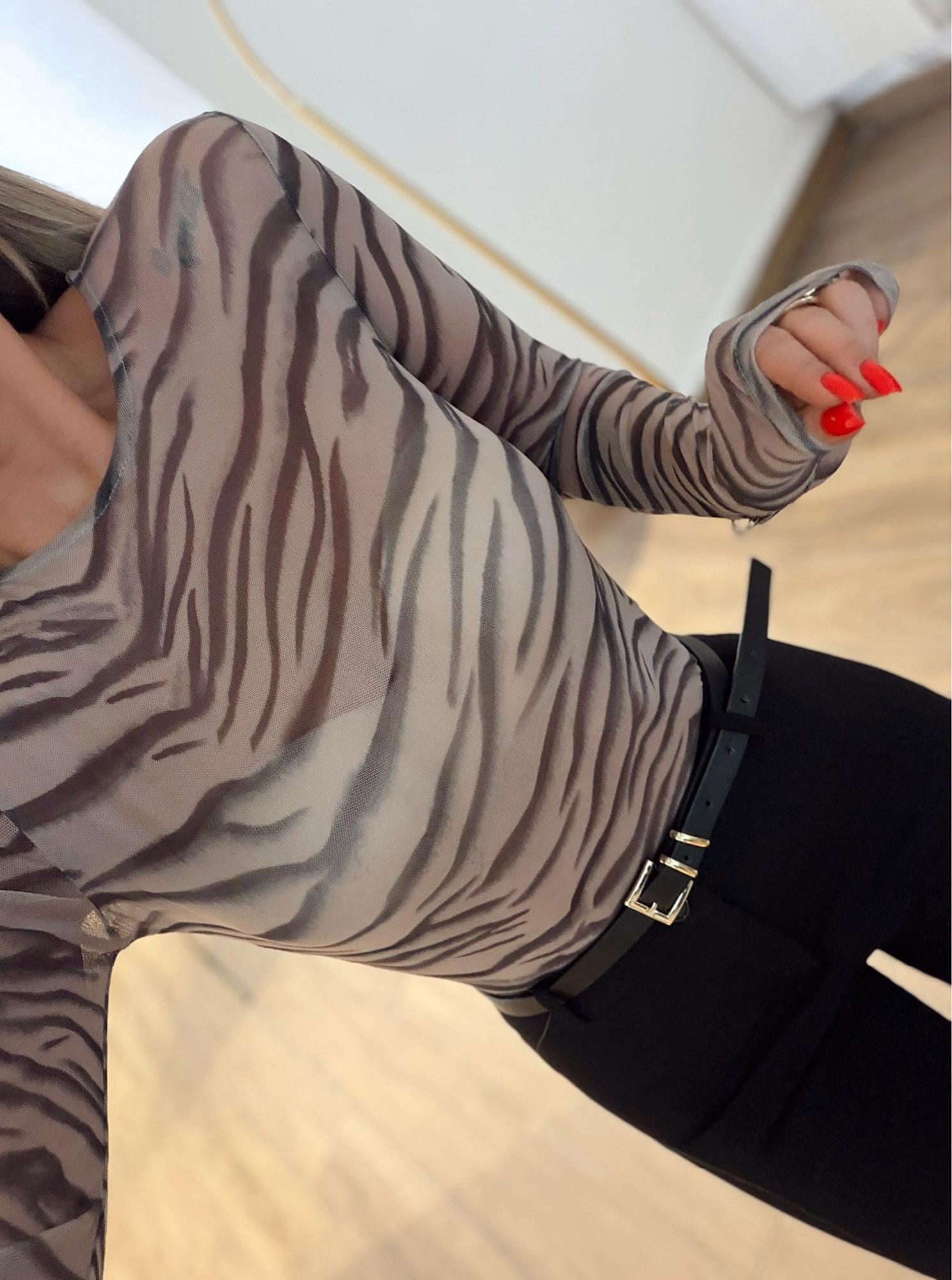 Orj Marka Zebra Desen Transparan Bluz