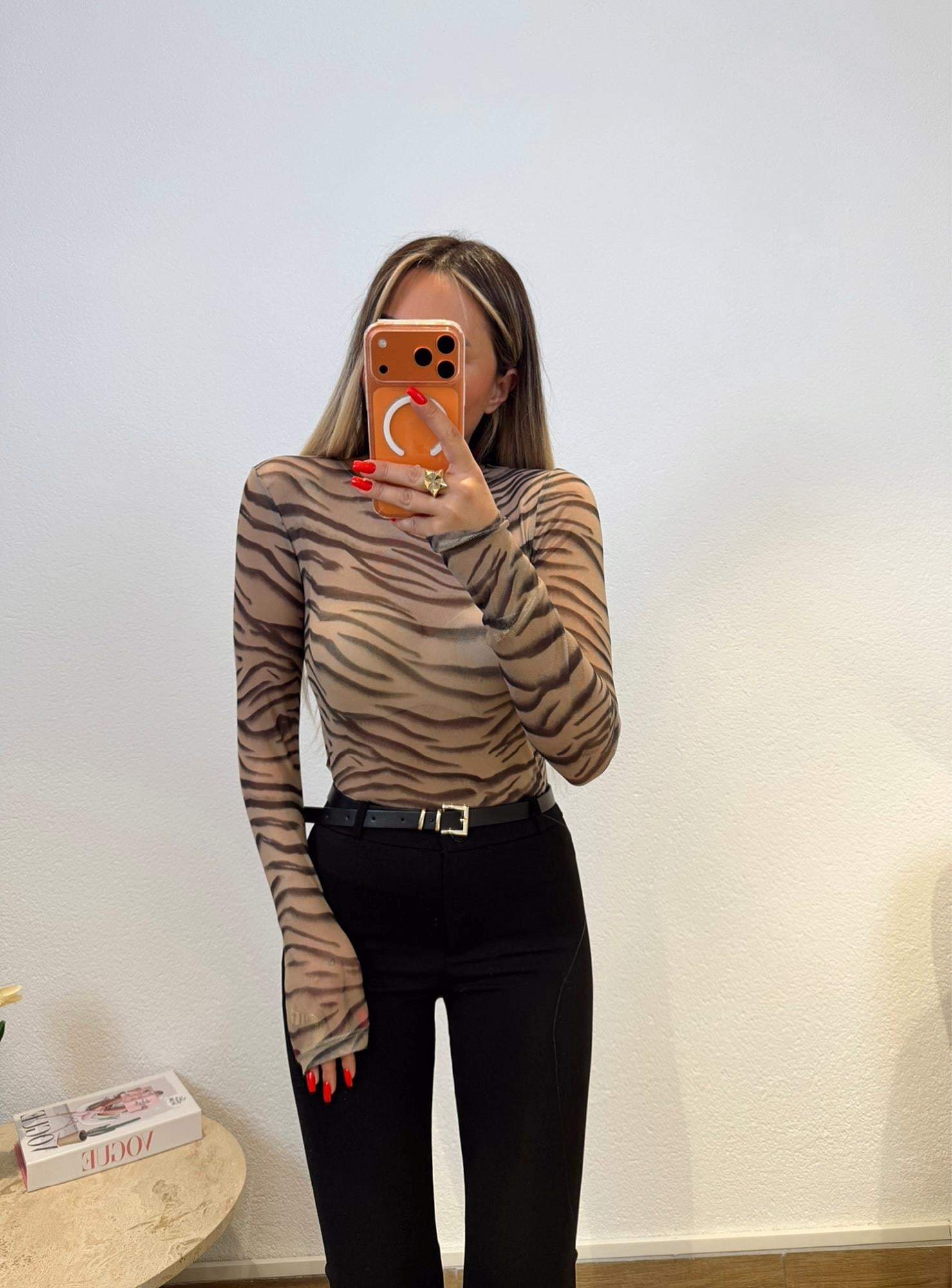 Orj Marka Zebra Desen Transparan Bluz