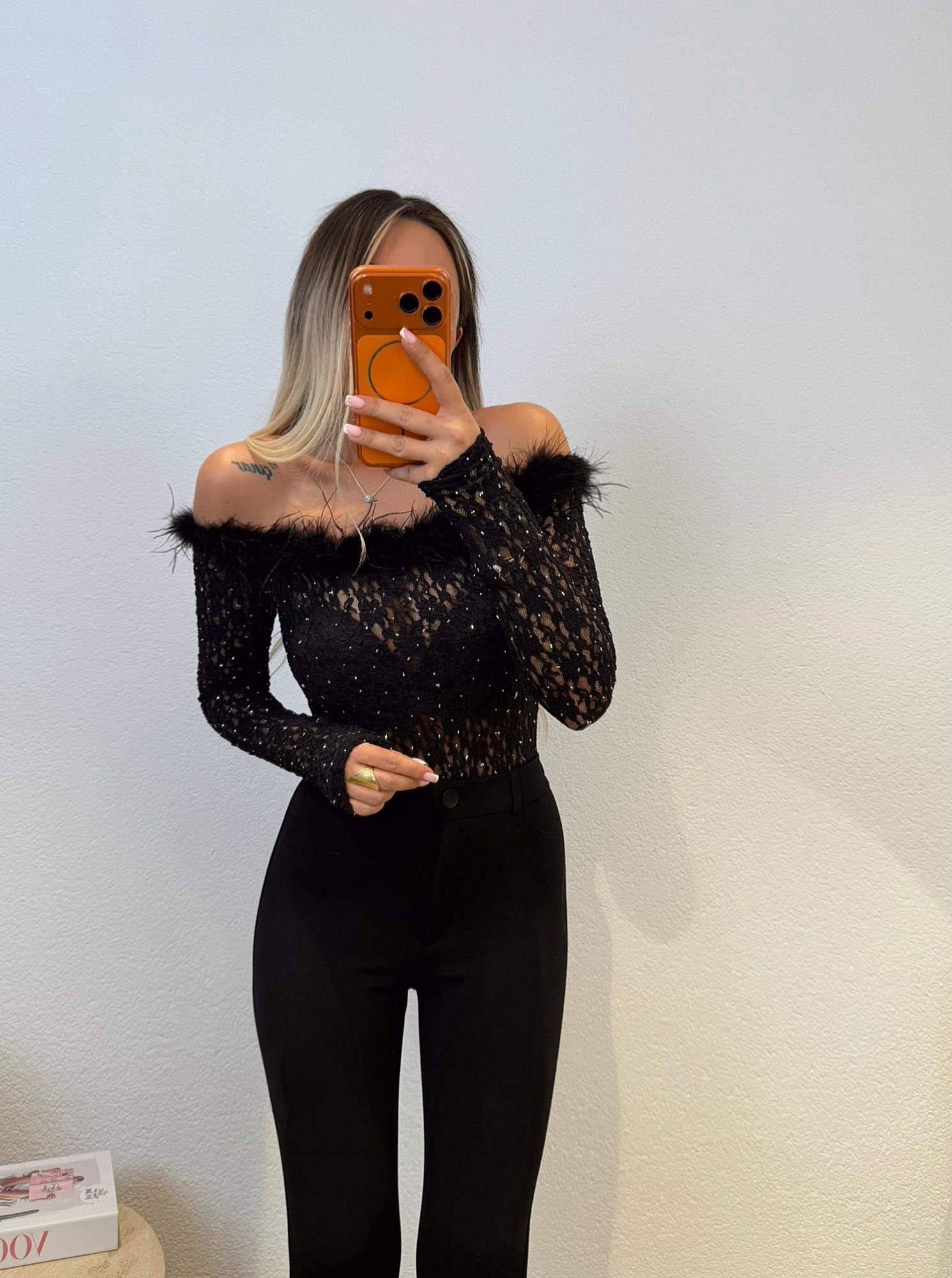 Otrişli Taş Detay Dantel Bodysuit