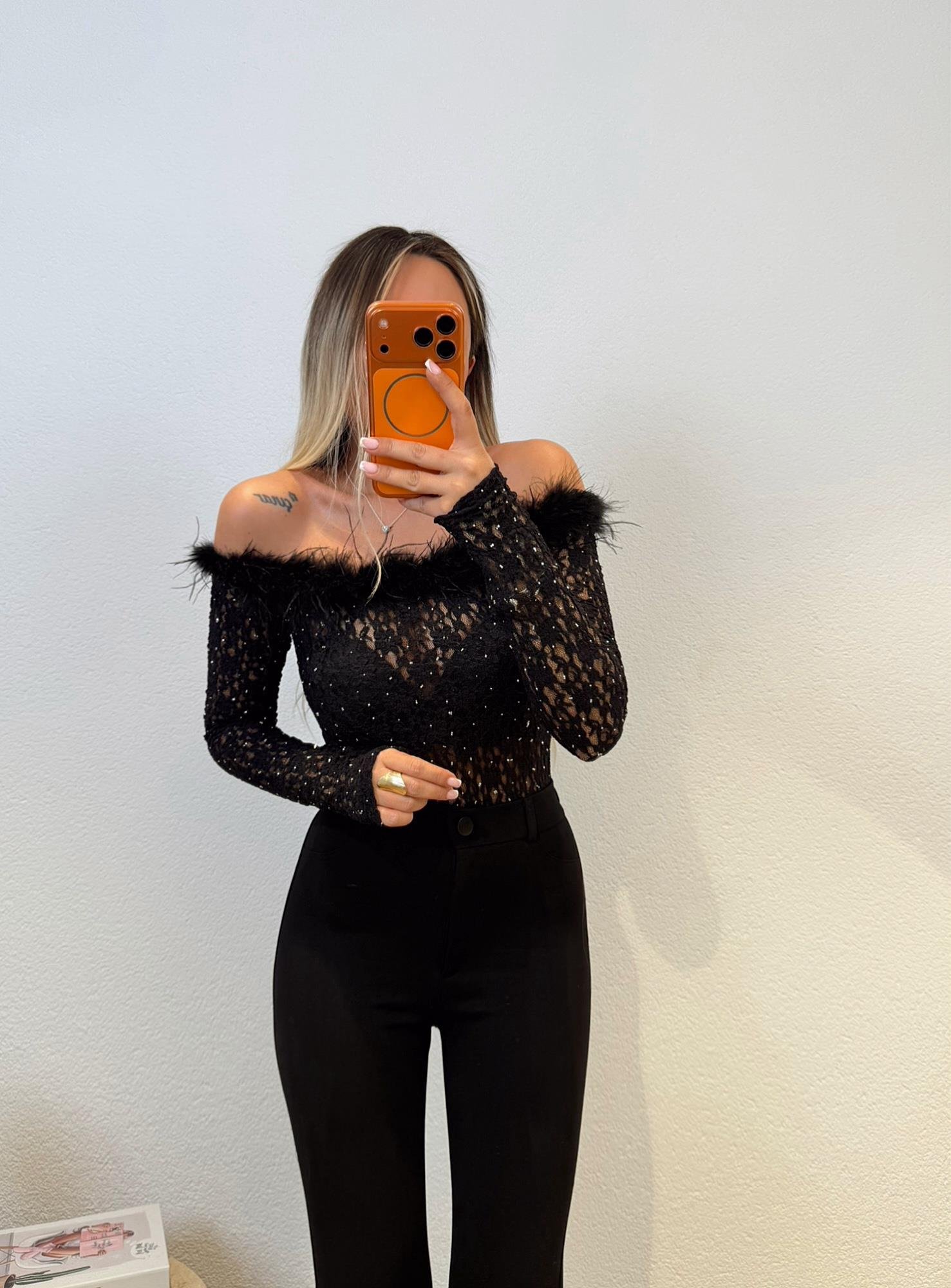 Otrişli Taş Detay Dantel Bodysuit