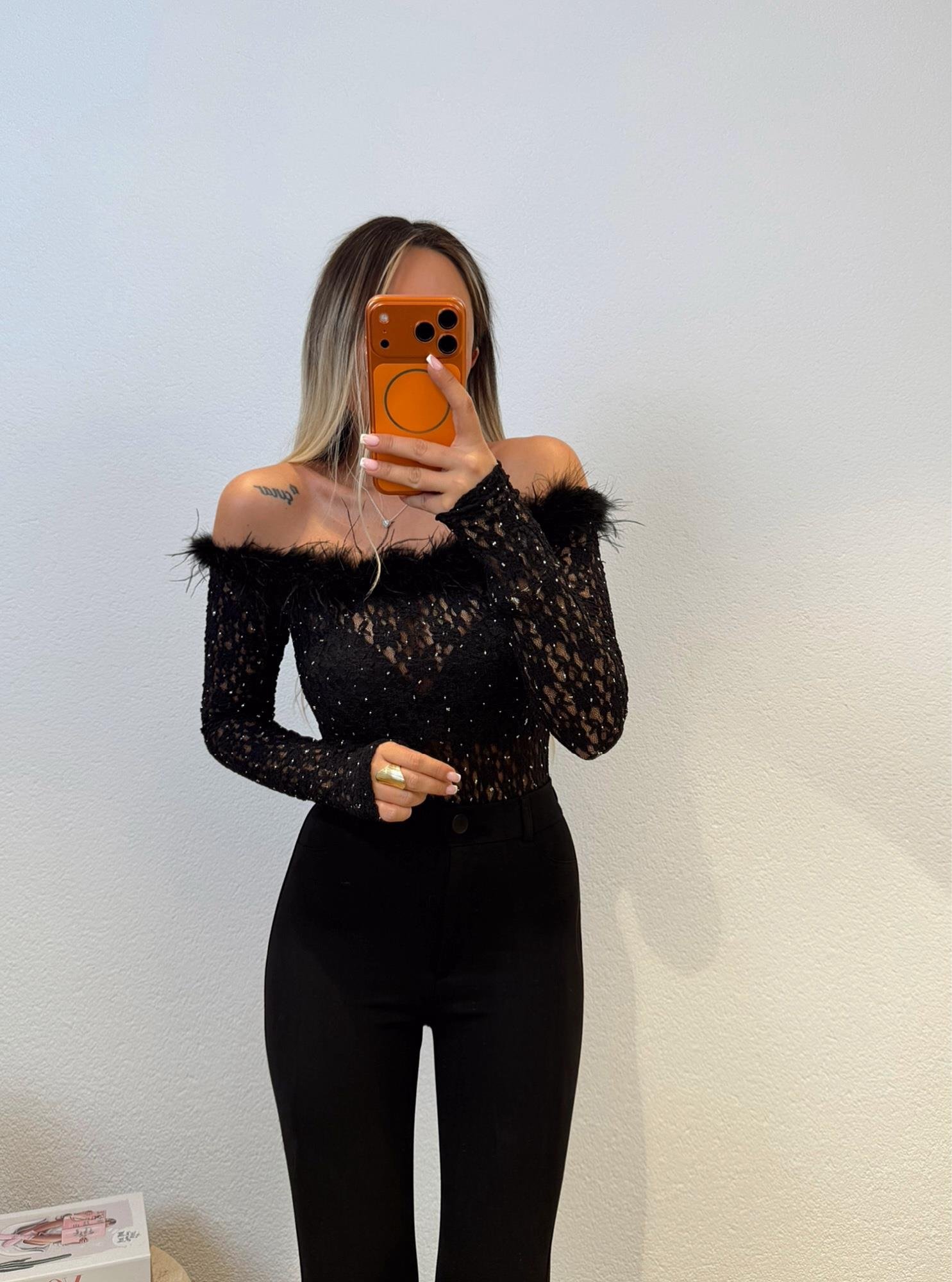 Otrişli Taş Detay Dantel Bodysuit