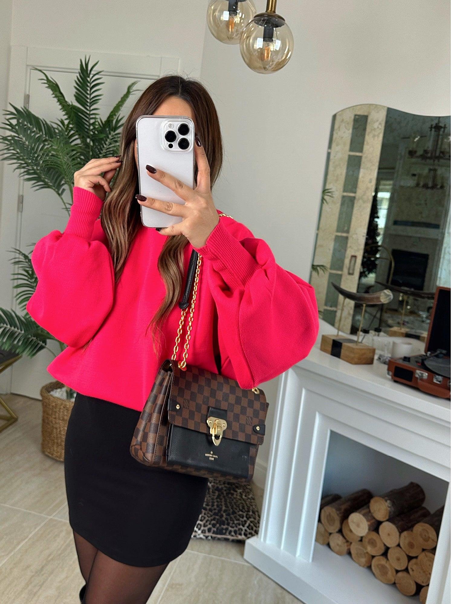 Oversize Balon Kol Pembe Yumoş Kazak