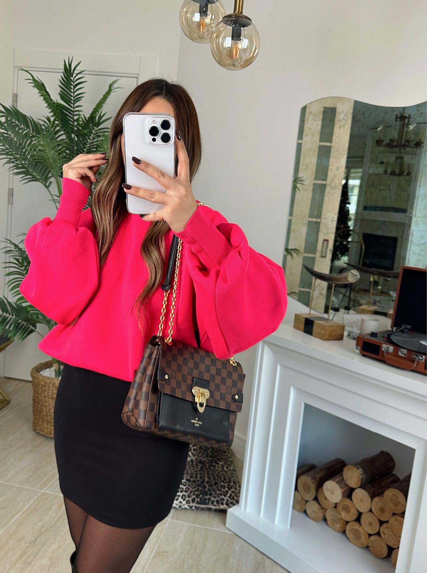 Oversize Balon Kol Pembe Yumoş Kazak