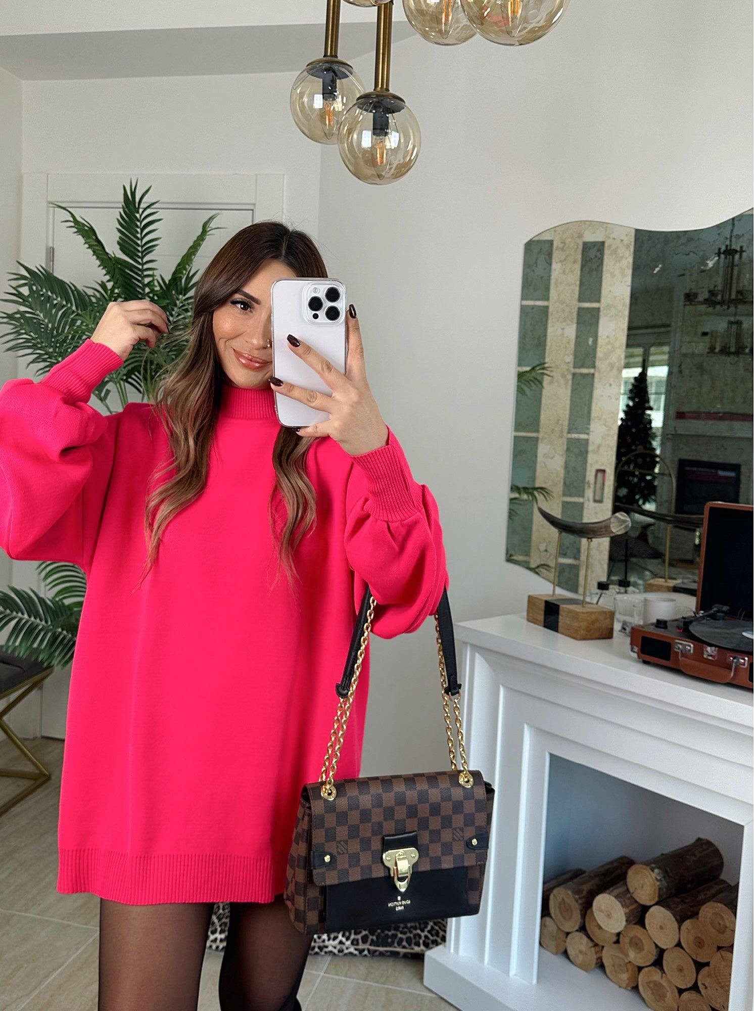 Oversize Balon Kol Pembe Yumoş Kazak