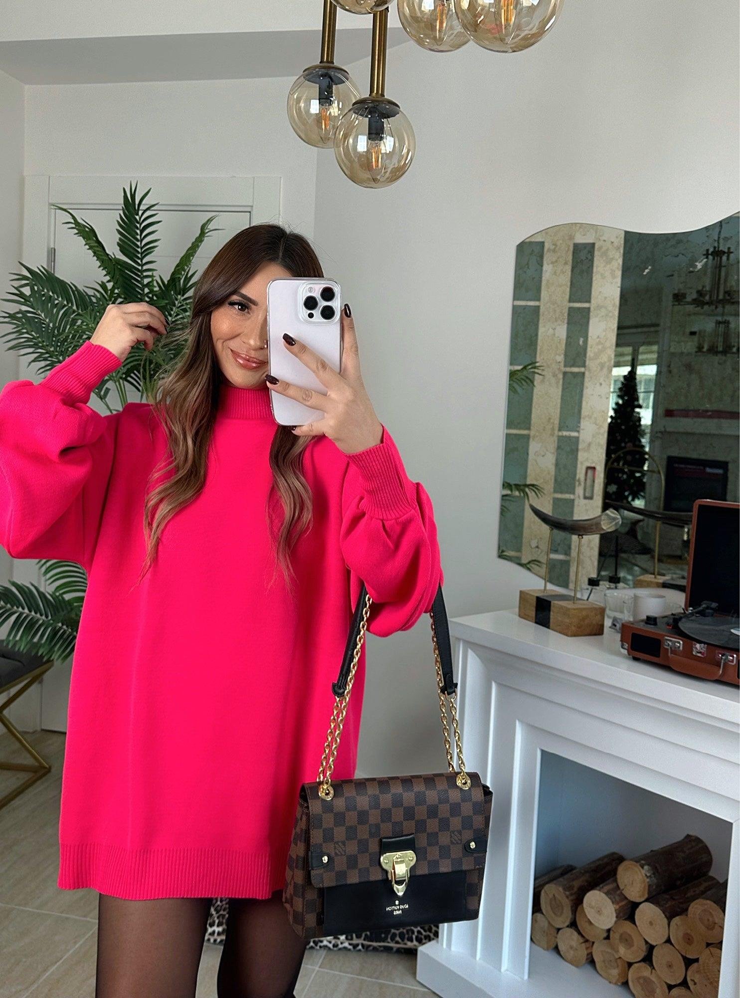 Oversize Balon Kol Pembe Yumoş Kazak