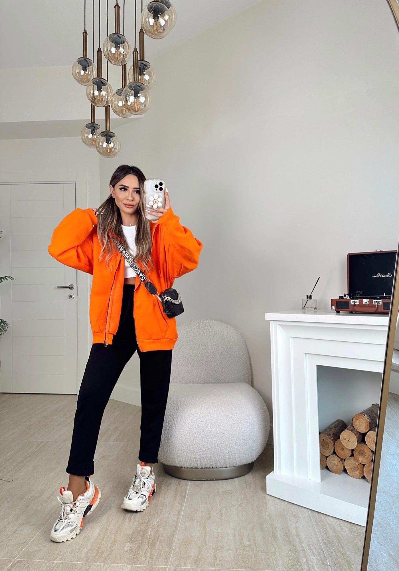 Oversize Kapişonlu Orange Sweat Hırka