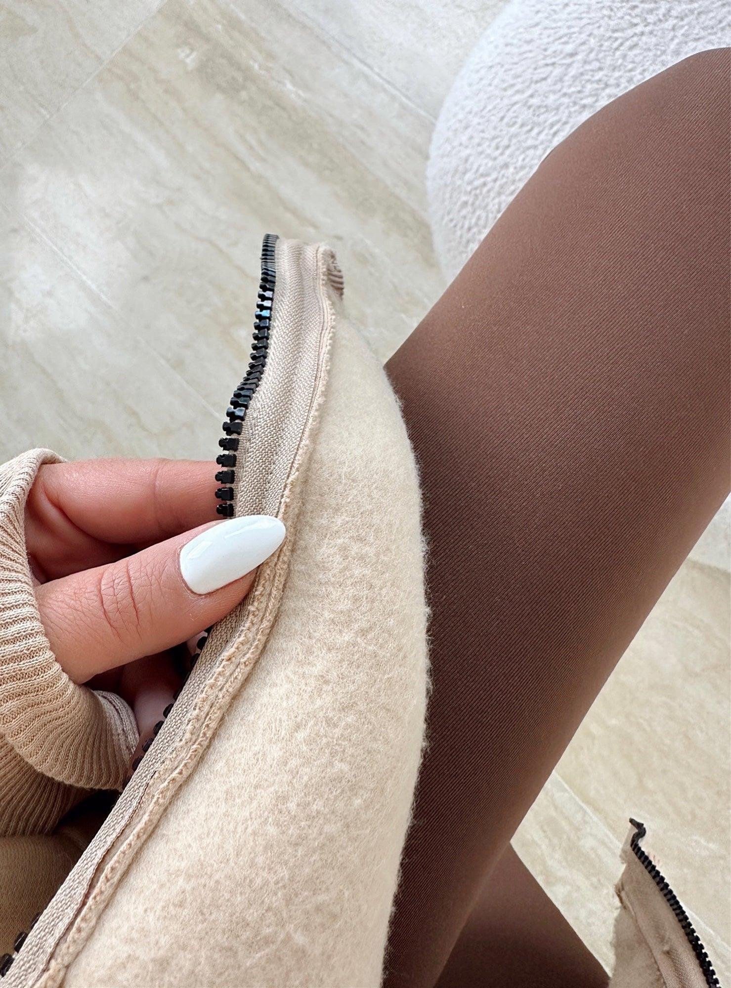 Oversize Kapişonlu Vizon Sweat Hırka
