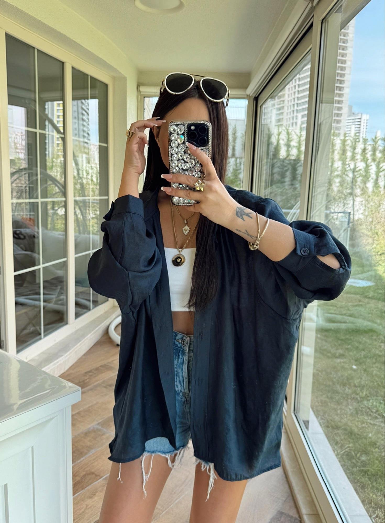 Oversize Laci Keten Gömlek